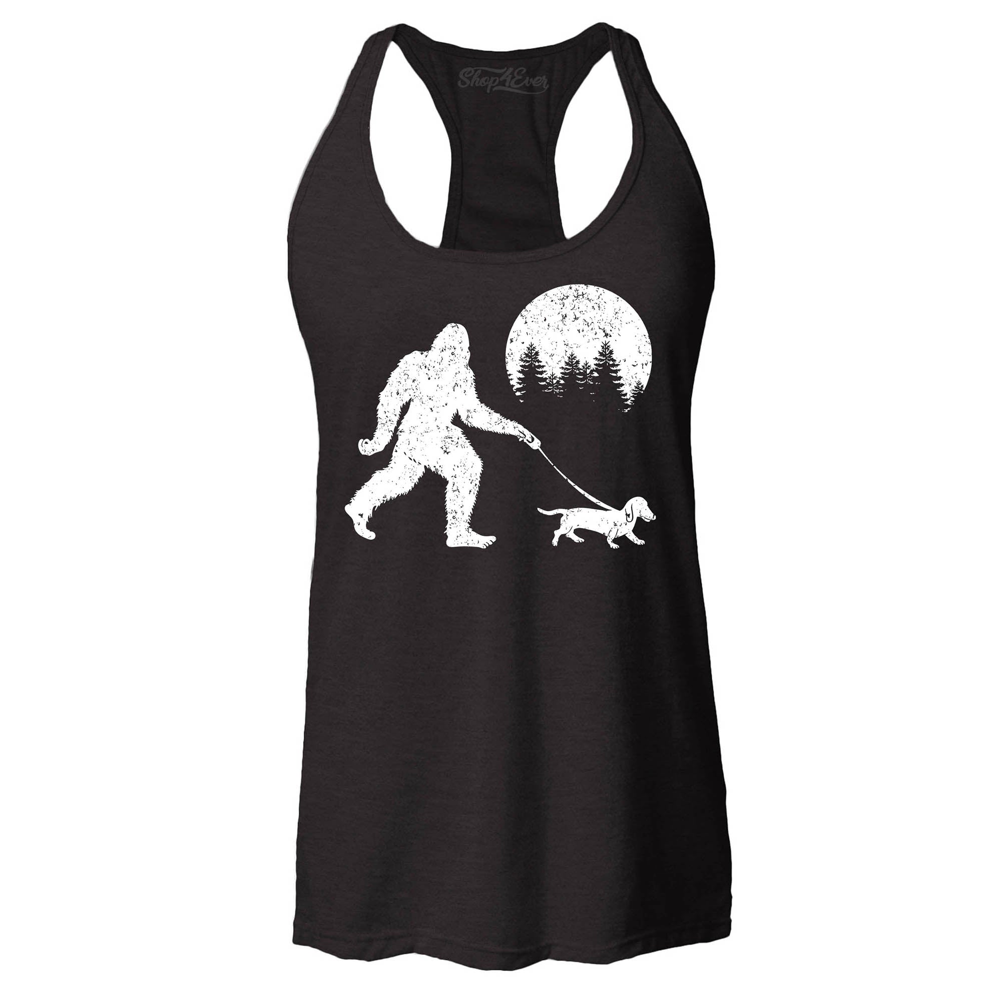 Bigfoot Walking Wiener Dog Funny Sasquatch Dachshund Women's Racerback Tank Top Slim Fit