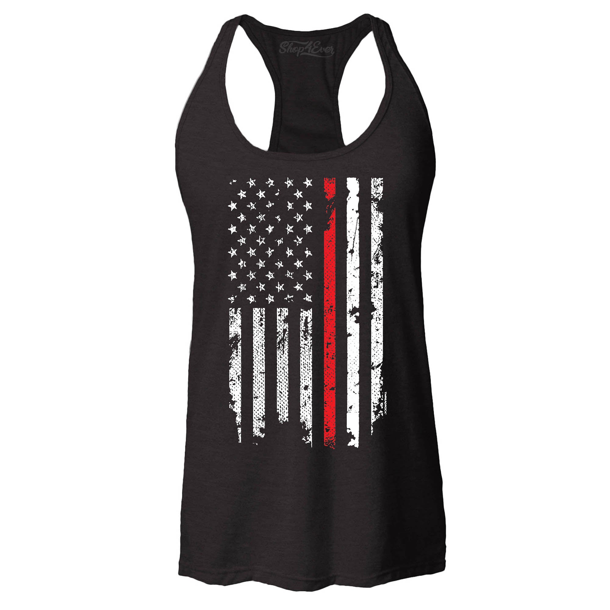 Firefighter American Flag Red Line Stripe USA Women's Racerback Tank Top 4th of July Tank Tops