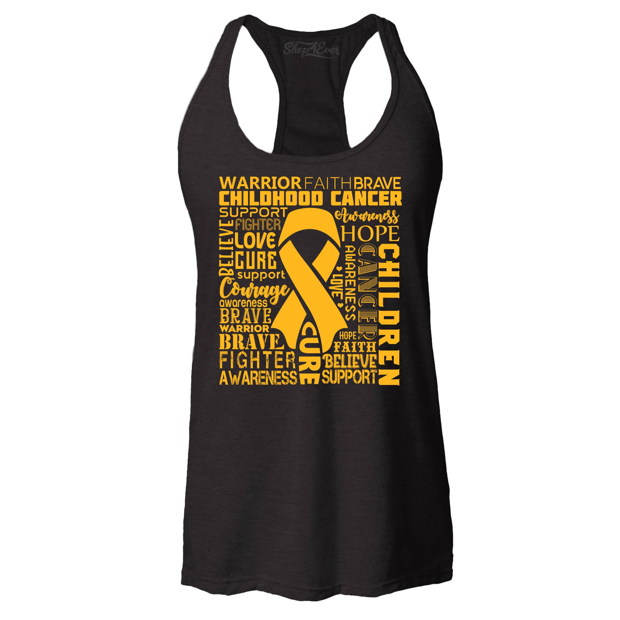Childhood Cancer Awareness Gold Ribbon Word Cloud Women's Racerback Tank Top Slim Fit