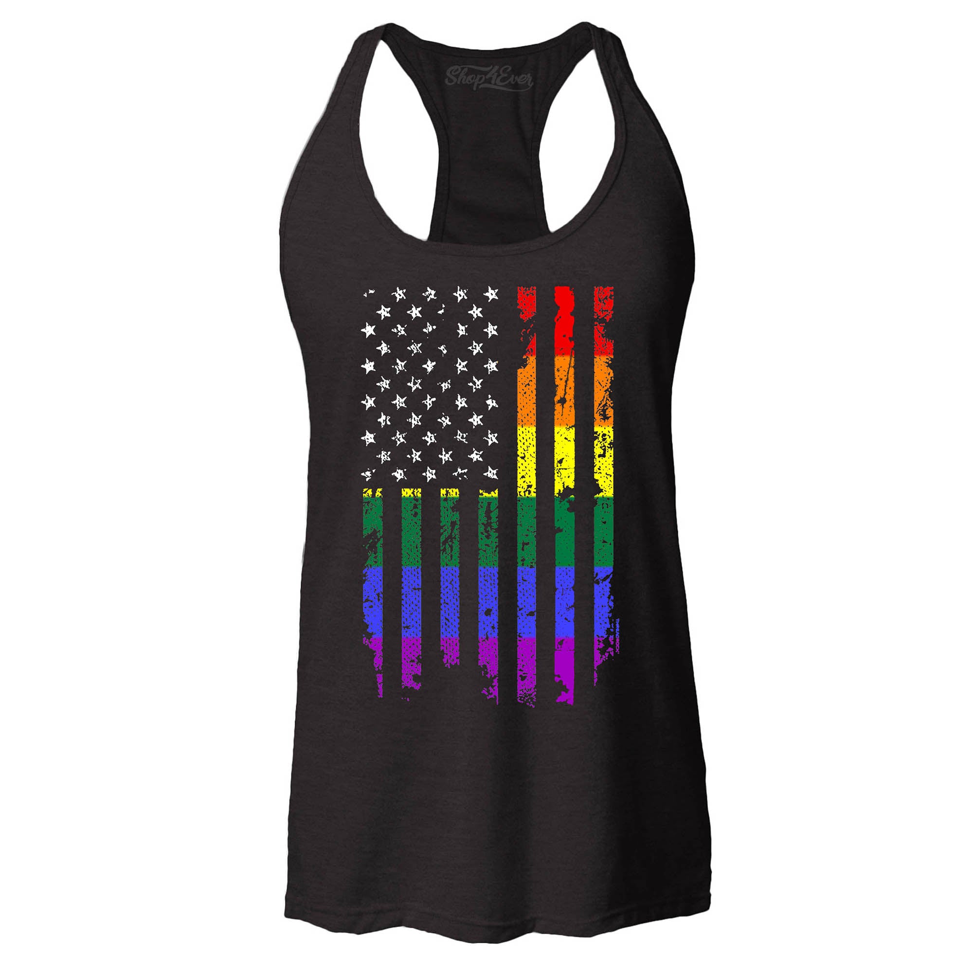 Distressed Rainbow Flag Women's Racerback Tank Top Gay Pride Tank Tops