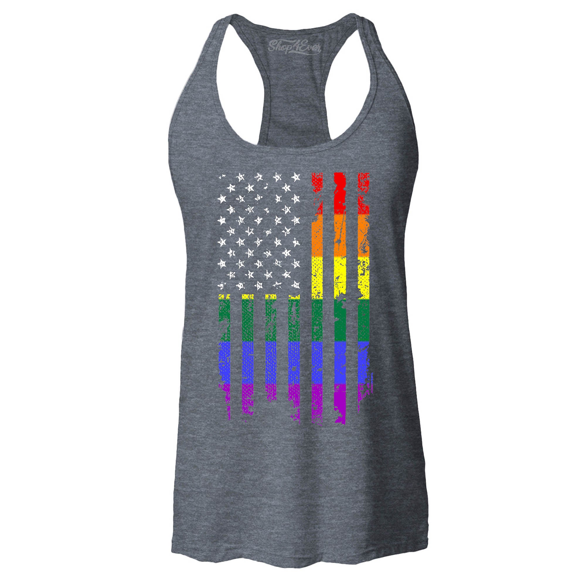 Distressed Rainbow Flag Women's Racerback Tank Top Gay Pride Tank Tops