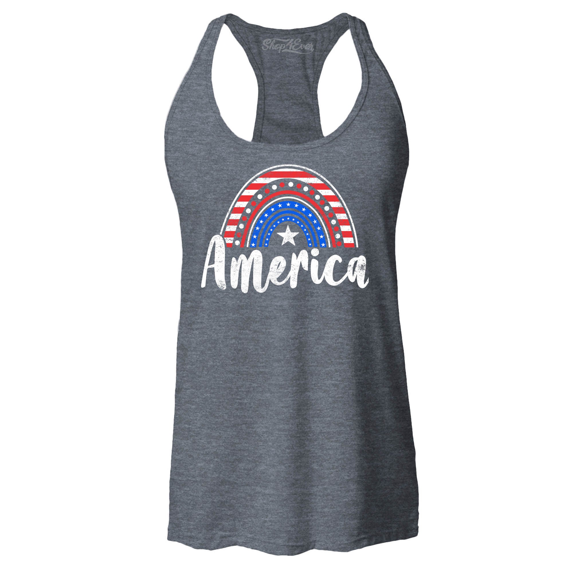 America Patriotic Rainbow 4th of July Women's Racerback Tank Top Slim Fit