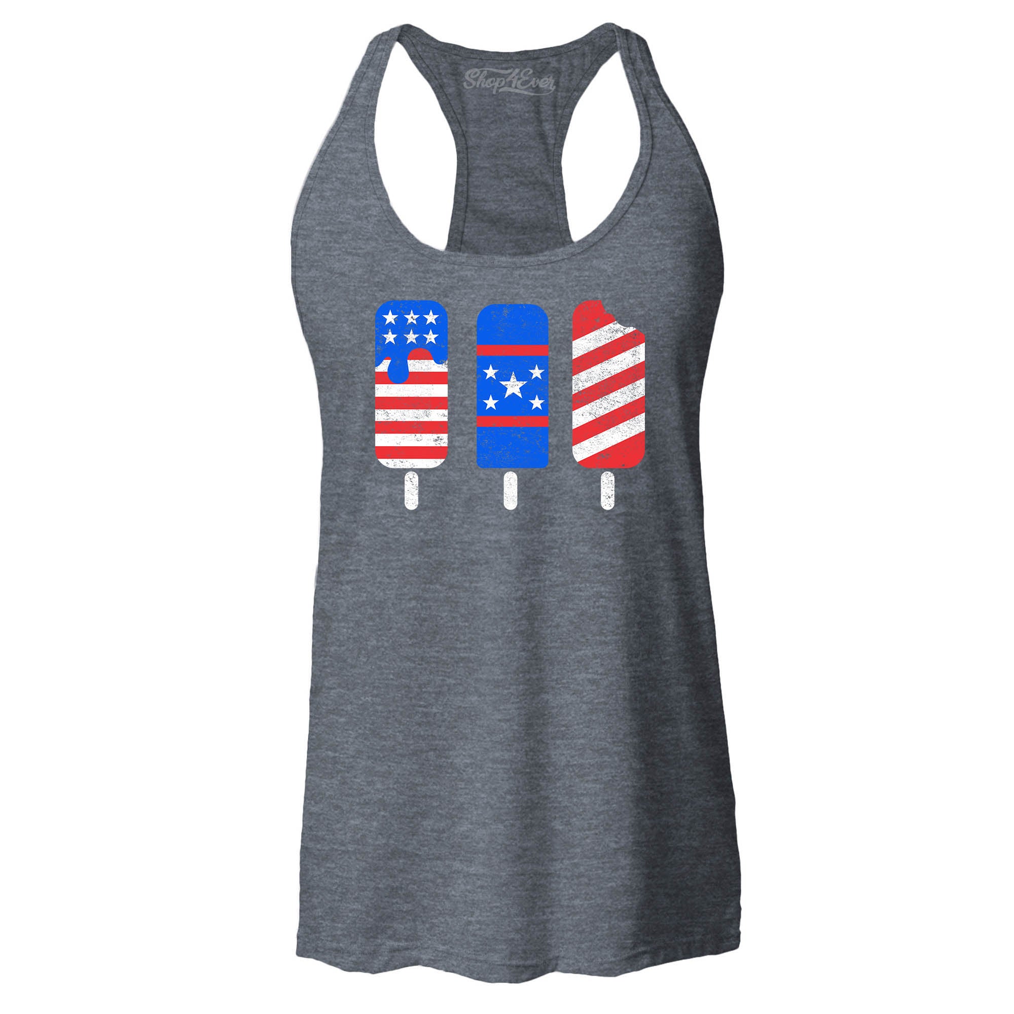 Patriotic Popsicles Ice Cream 4th of July Women's Racerback Tank Top Slim Fit