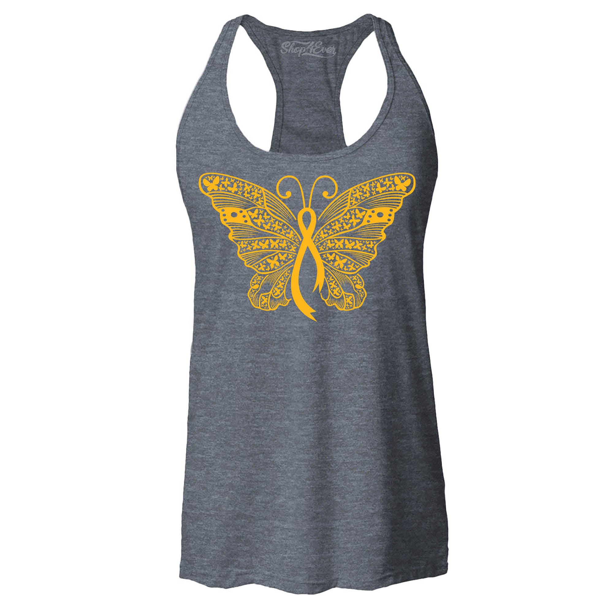Gold Ribbon Butterfly Childhood Cancer Awareness Women's Racerback Tank Top Slim Fit