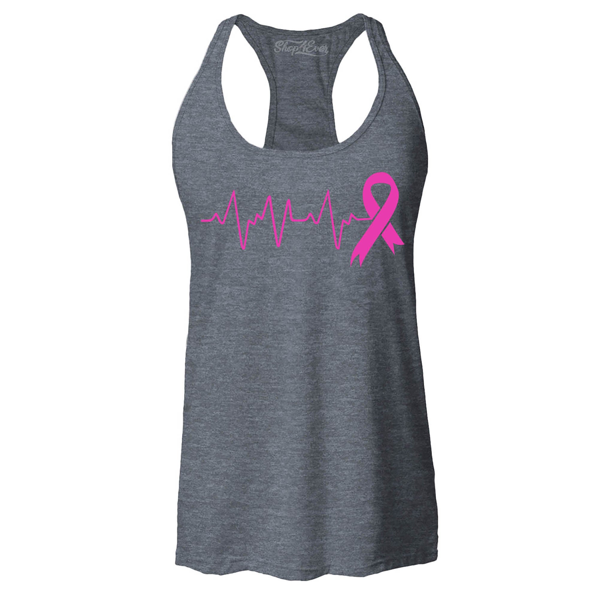 Heartbeat Pink Ribbon Breast Cancer Awareness Women's Racerback Tank Top Slim Fit