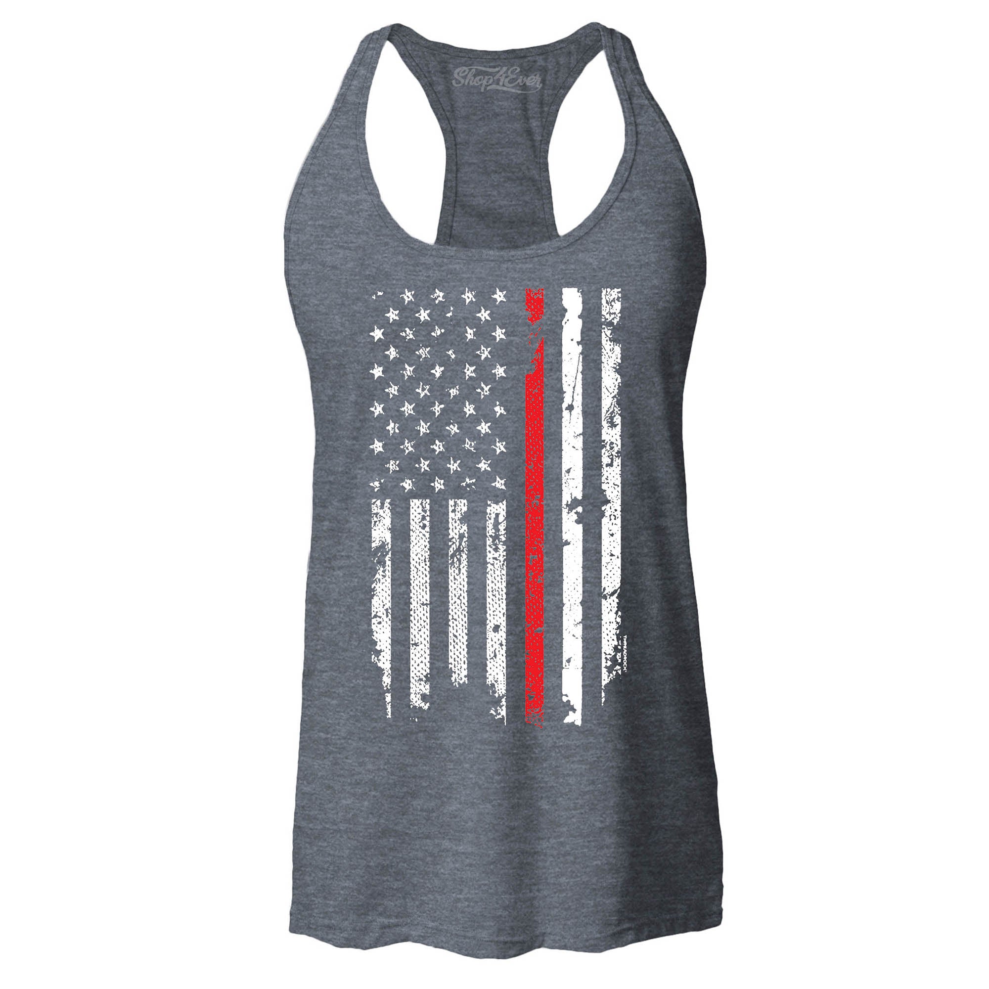 Firefighter American Flag Red Line Stripe USA Women's Racerback Tank Top 4th of July Tank Tops