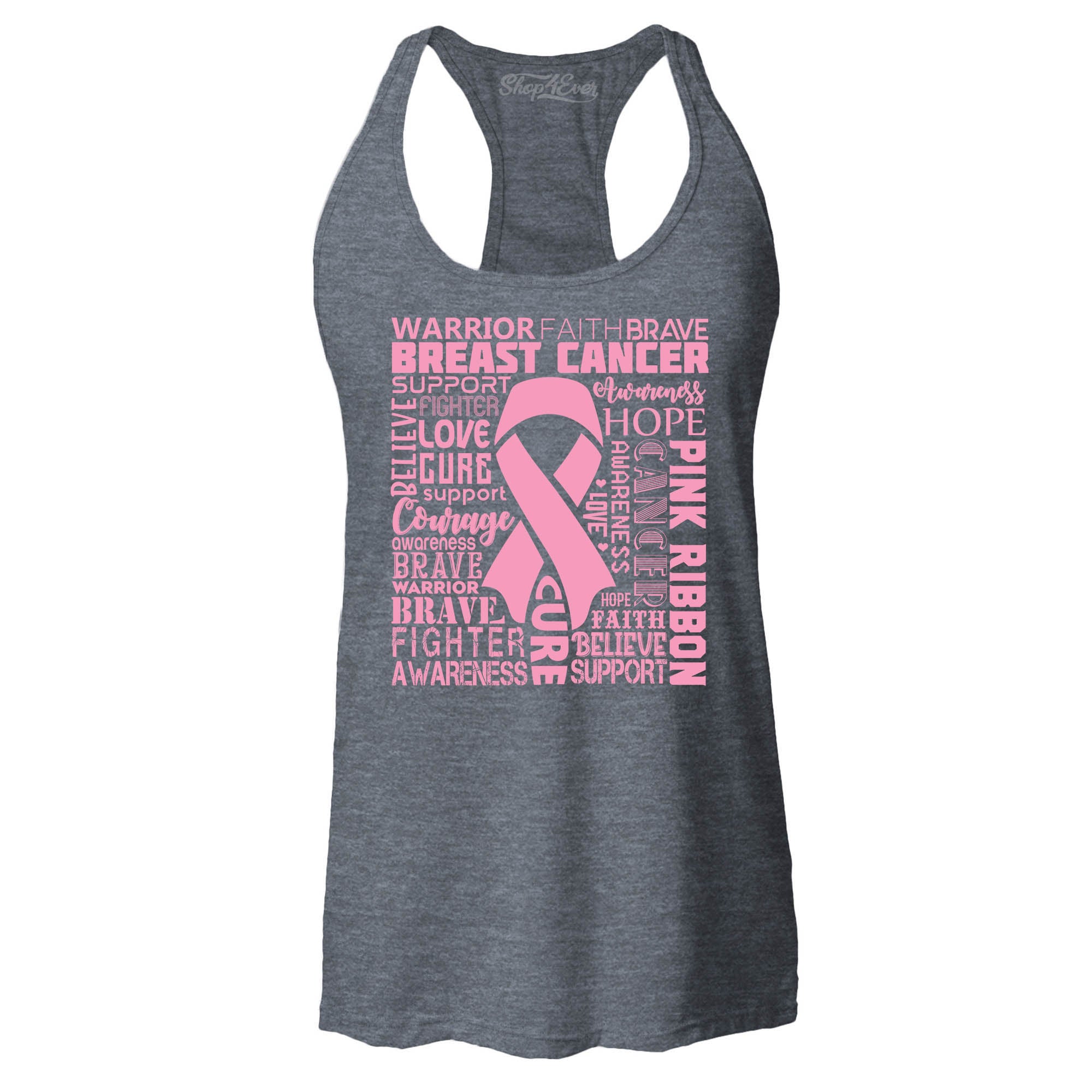 Breast Cancer Awareness Pink Ribbon Word Cloud Women's Racerback Tank Top Slim Fit