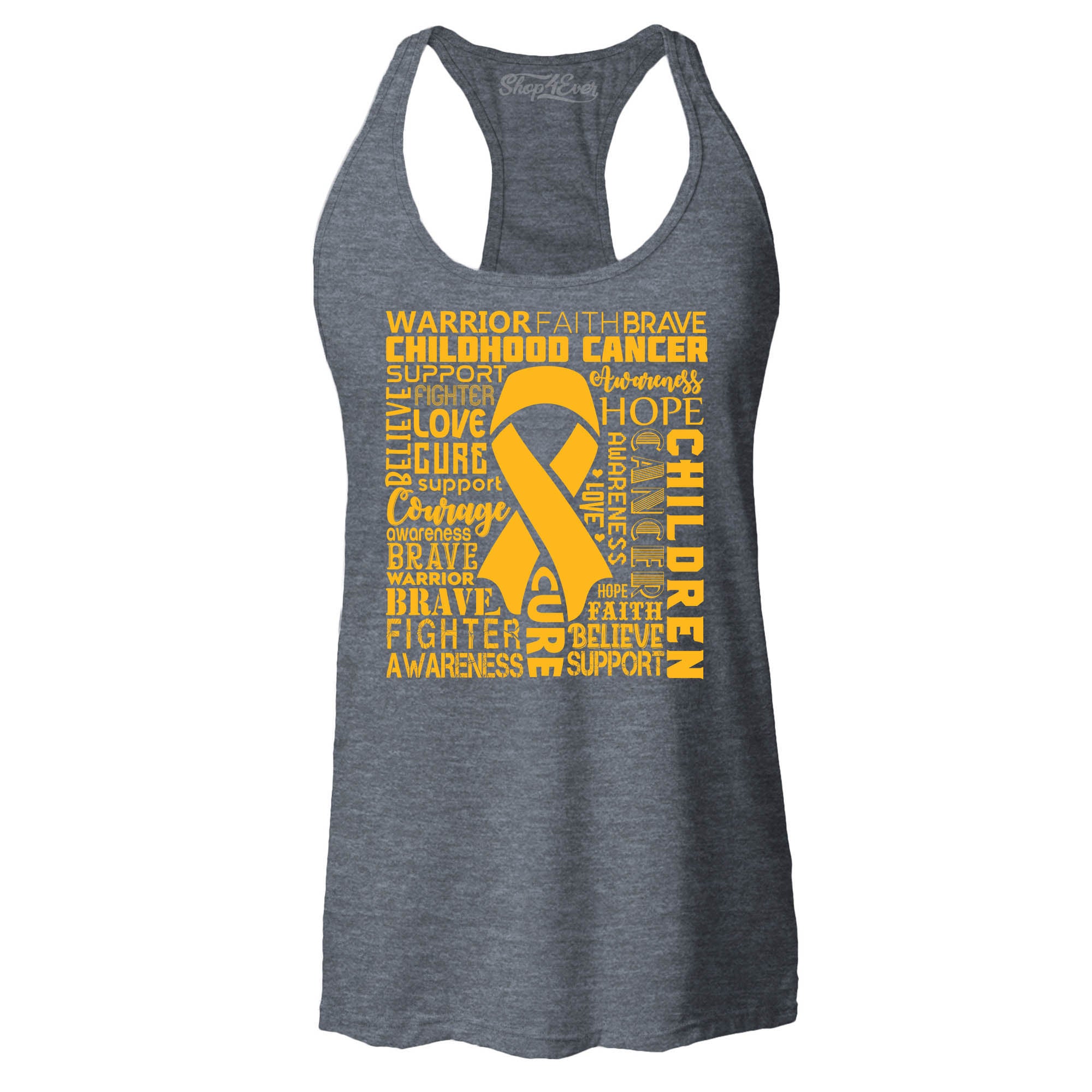 Childhood Cancer Awareness Gold Ribbon Word Cloud Women's Racerback Tank Top Slim Fit