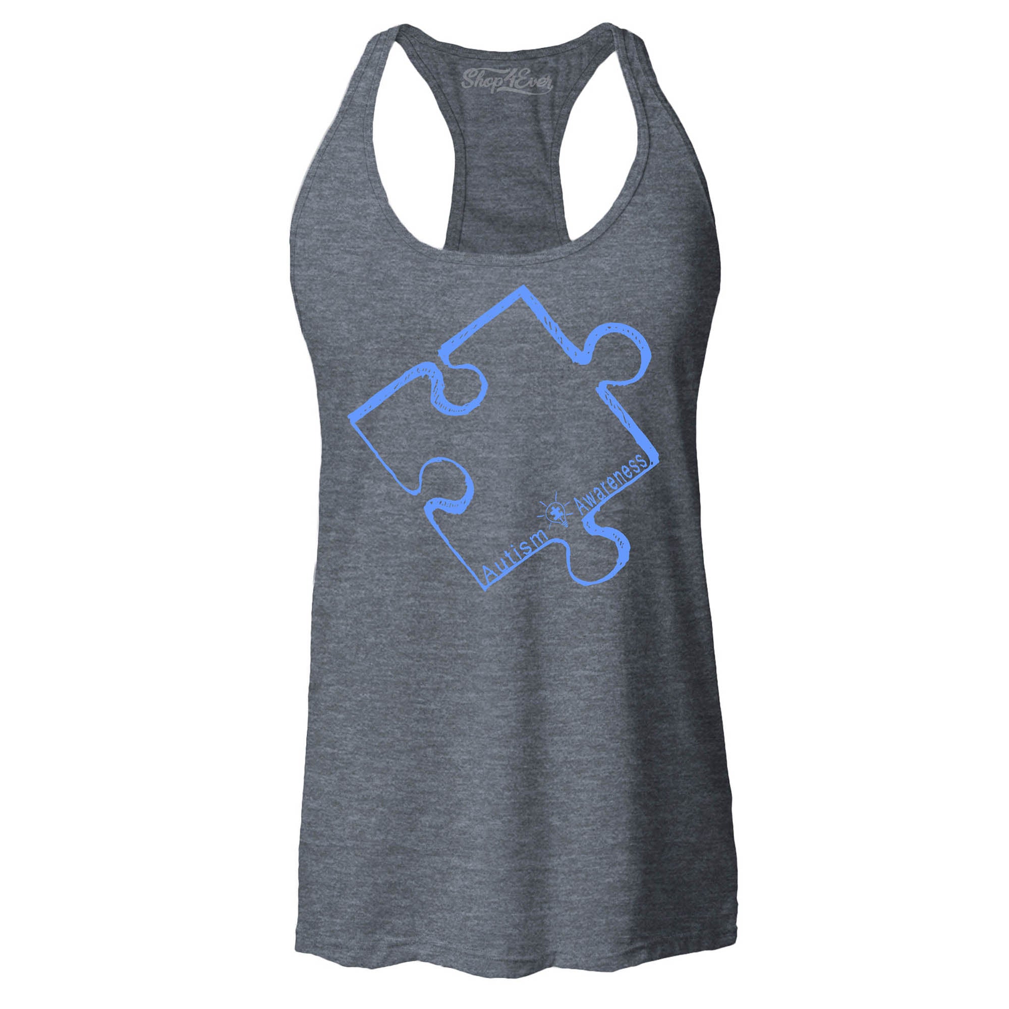 Blue Puzzle Piece Women's Racerback Tank Top Autism Awareness Tank Tops