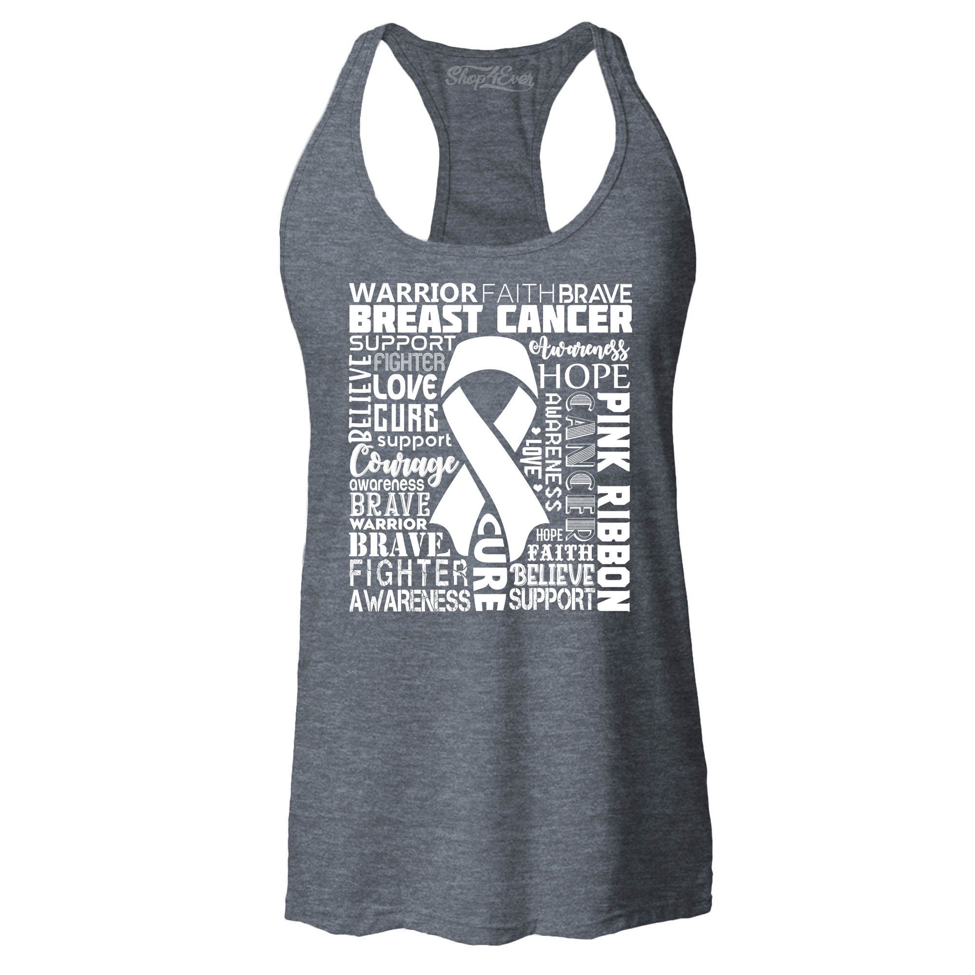 Breast Cancer Awareness White Ribbon Word Cloud Women's Racerback Tank Top Slim Fit