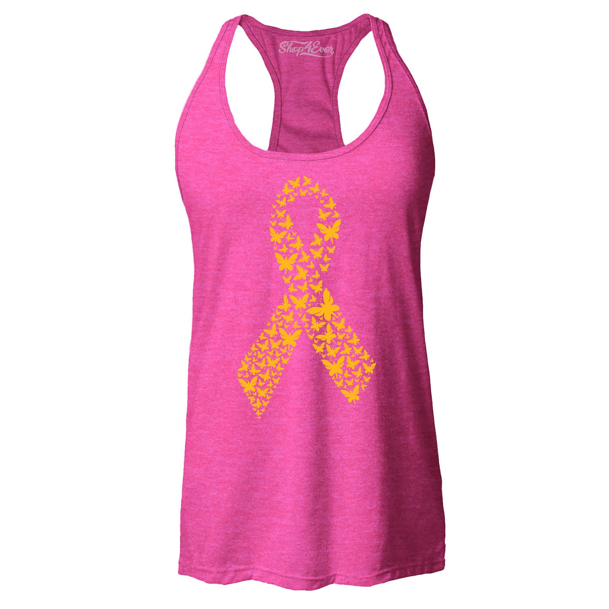 Gold Butterfly Ribbon Childhood Cancer Awareness Women's Racerback Tank Top Slim Fit