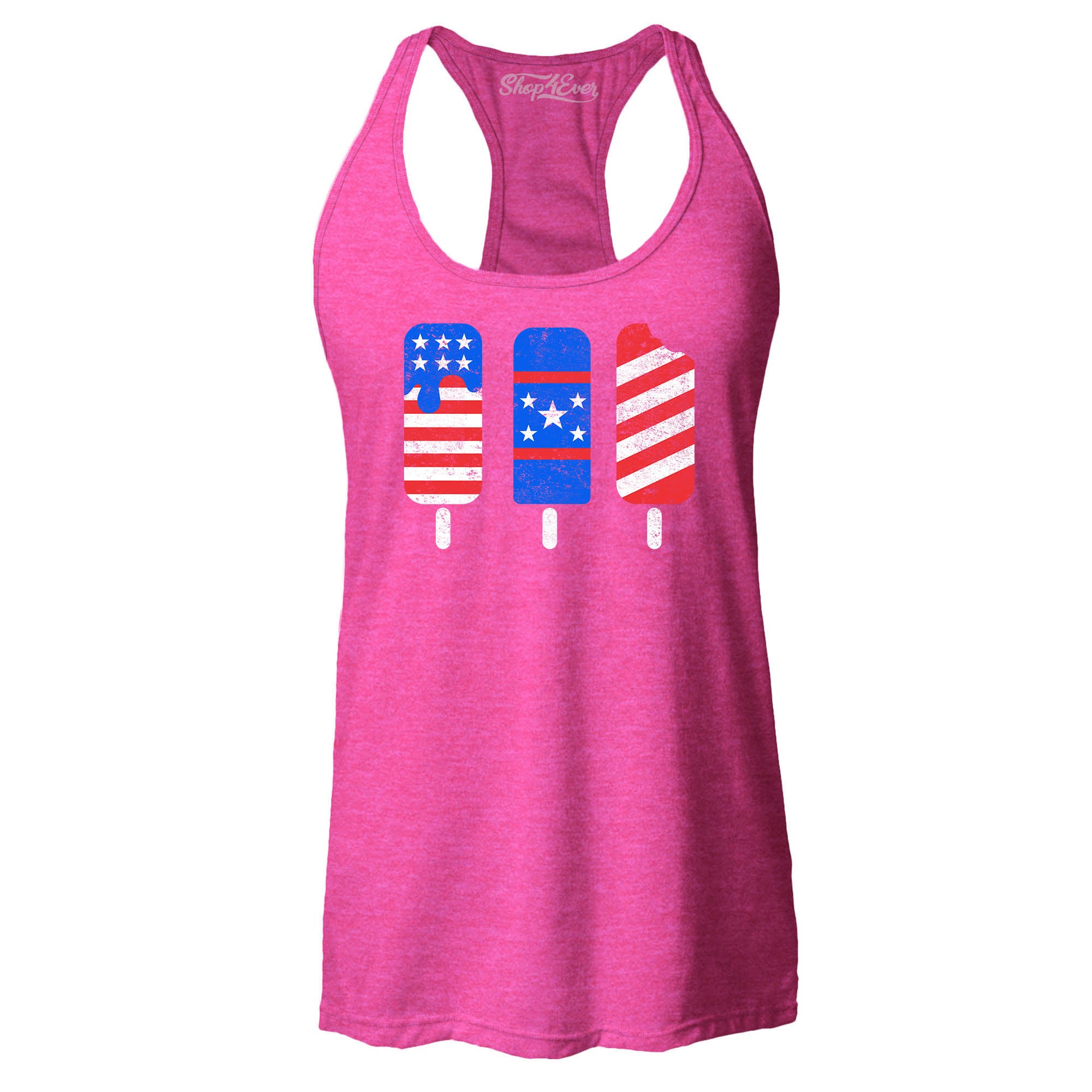 Patriotic Popsicles Ice Cream 4th of July Women's Racerback Tank Top Slim Fit