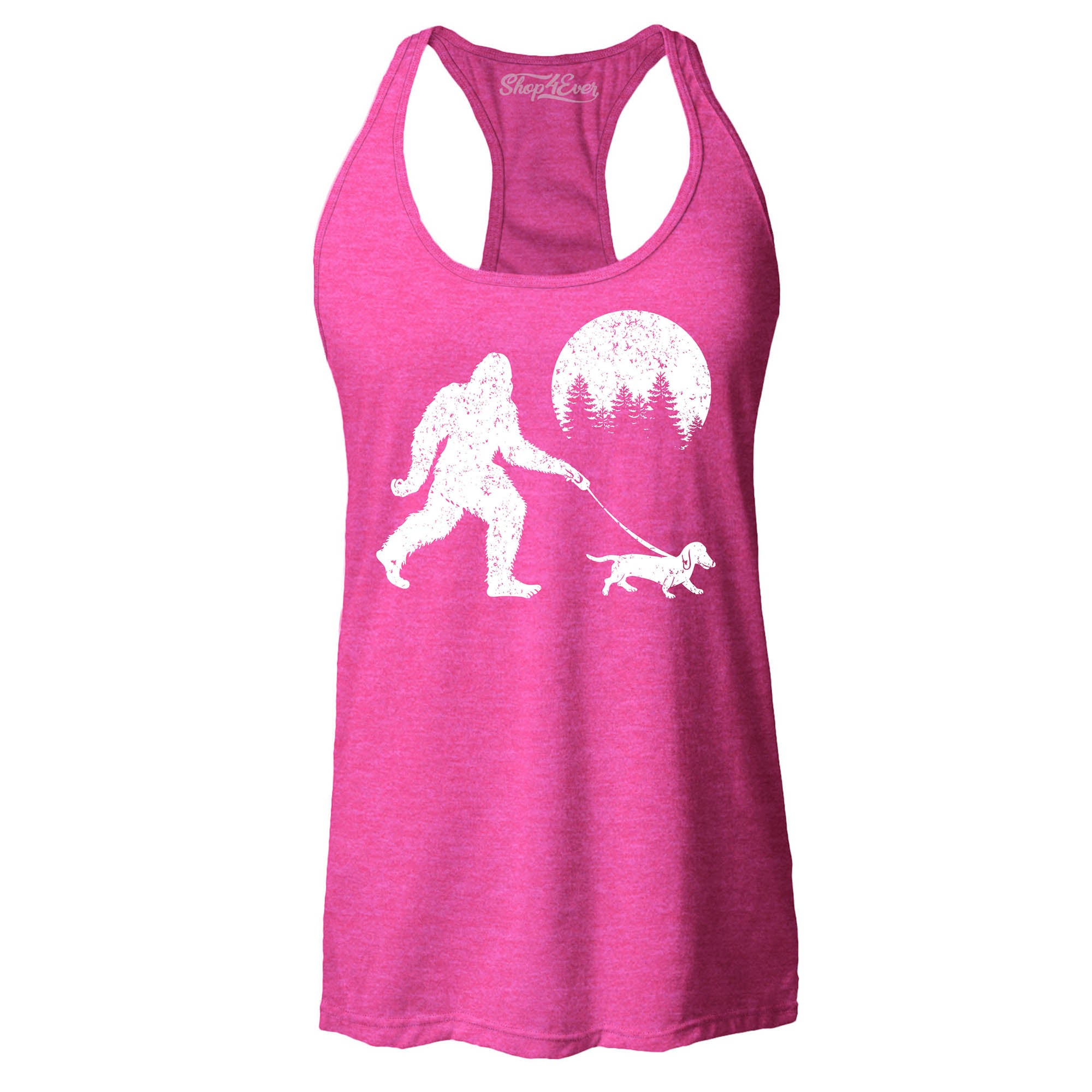 Bigfoot Walking Wiener Dog Funny Sasquatch Dachshund Women's Racerback Tank Top Slim Fit