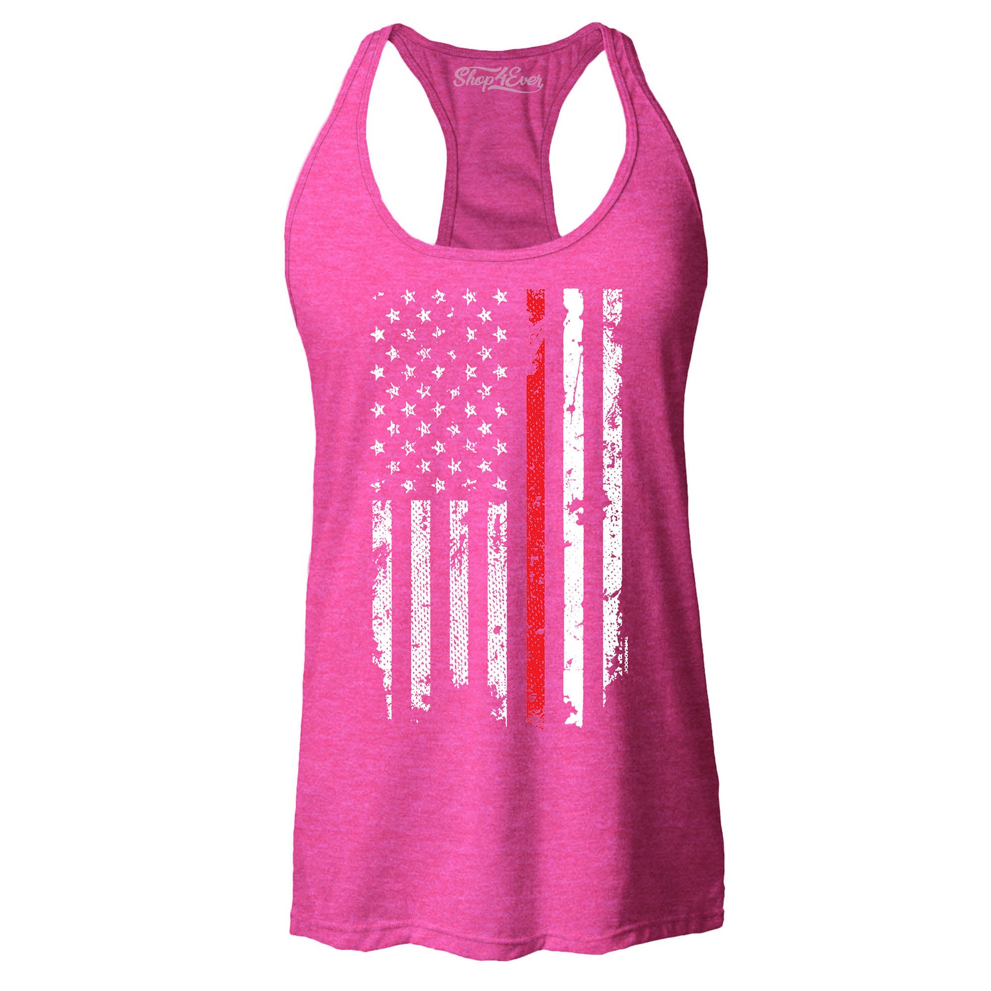 Firefighter American Flag Red Line Stripe USA Women's Racerback Tank Top 4th of July Tank Tops