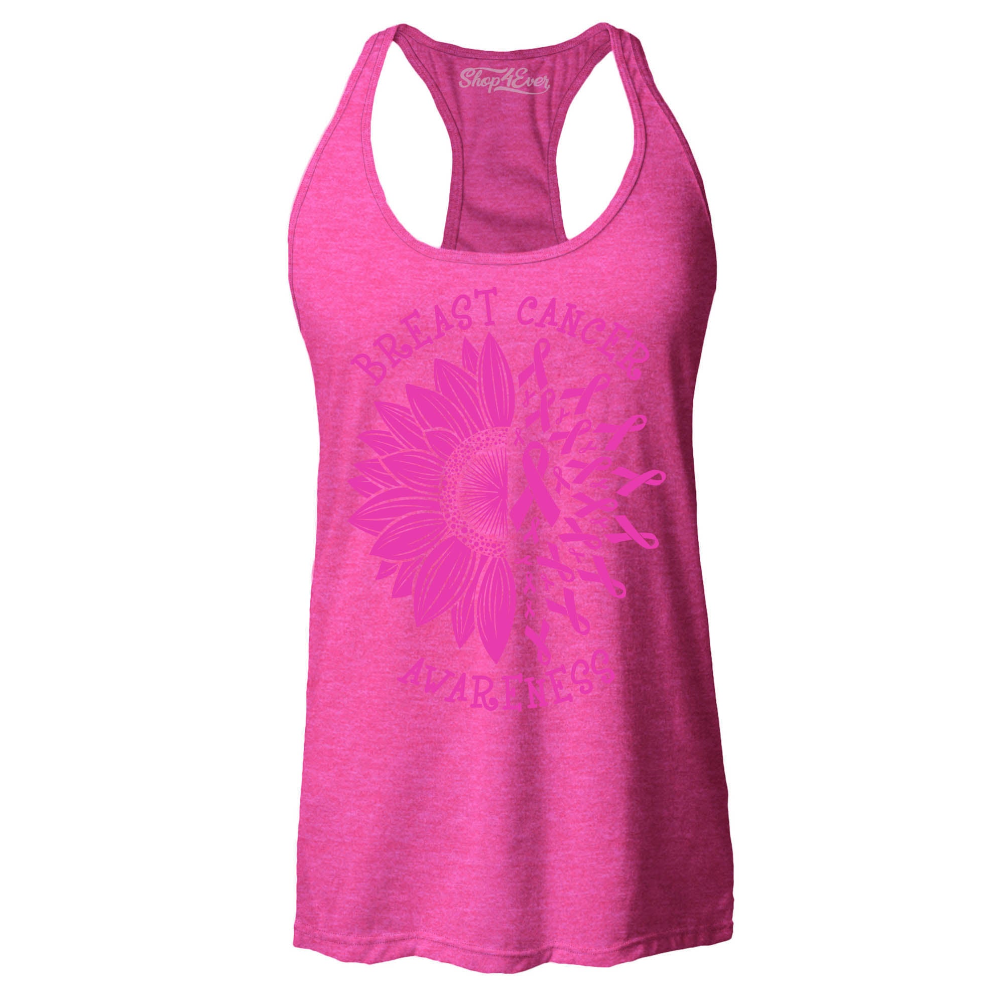 Sunflower Pink Ribbon Breast Cancer Awareness Women's Racerback Tank Top Slim Fit