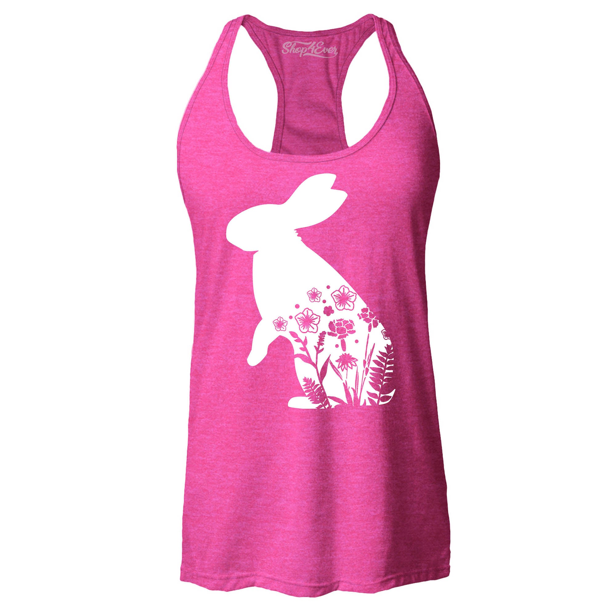 Floral Easter Bunny Rabbit with Spring Flowers Women's Racerback Tank Top Slim Fit