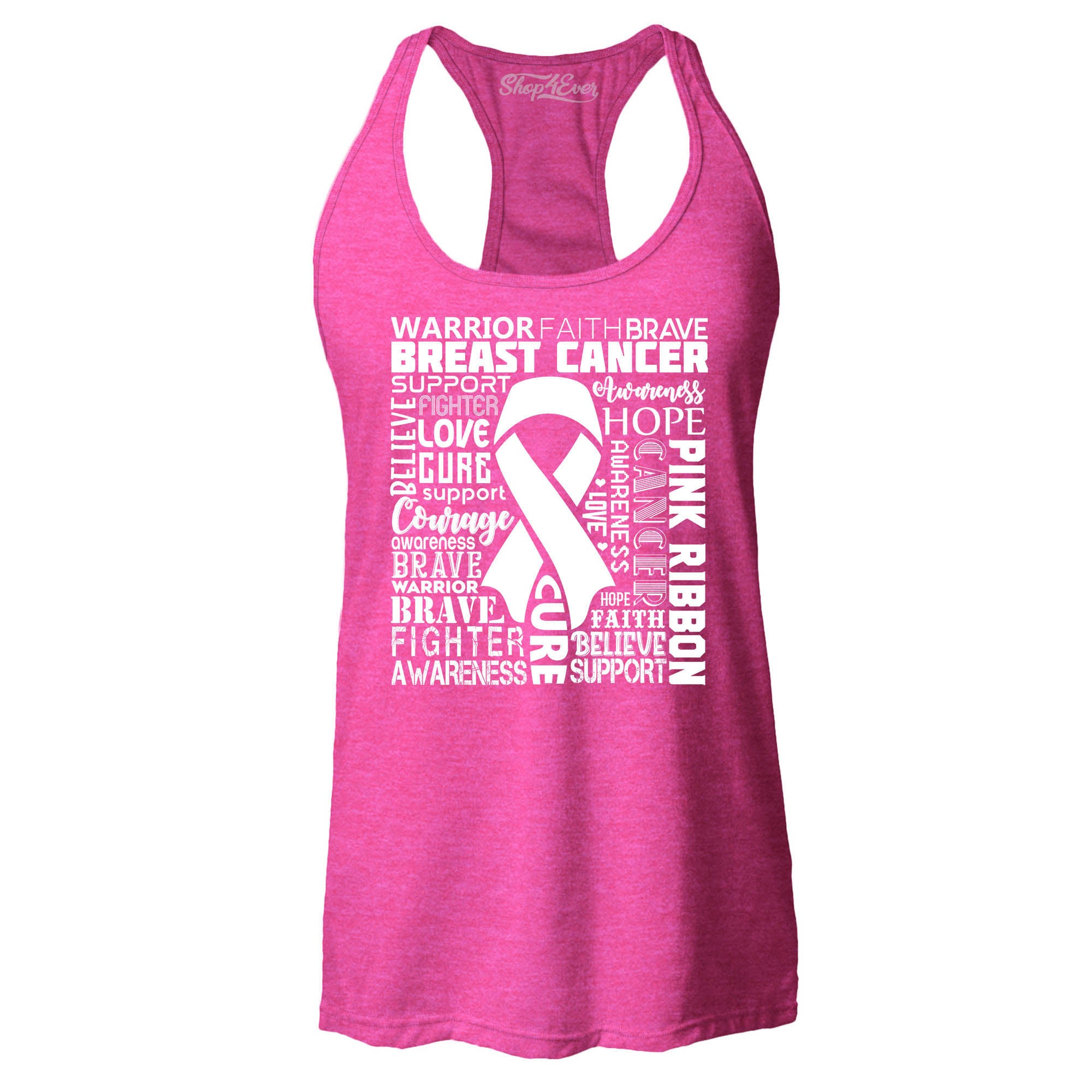 Breast Cancer Awareness White Ribbon Word Cloud Women's Racerback Tank Top Slim Fit