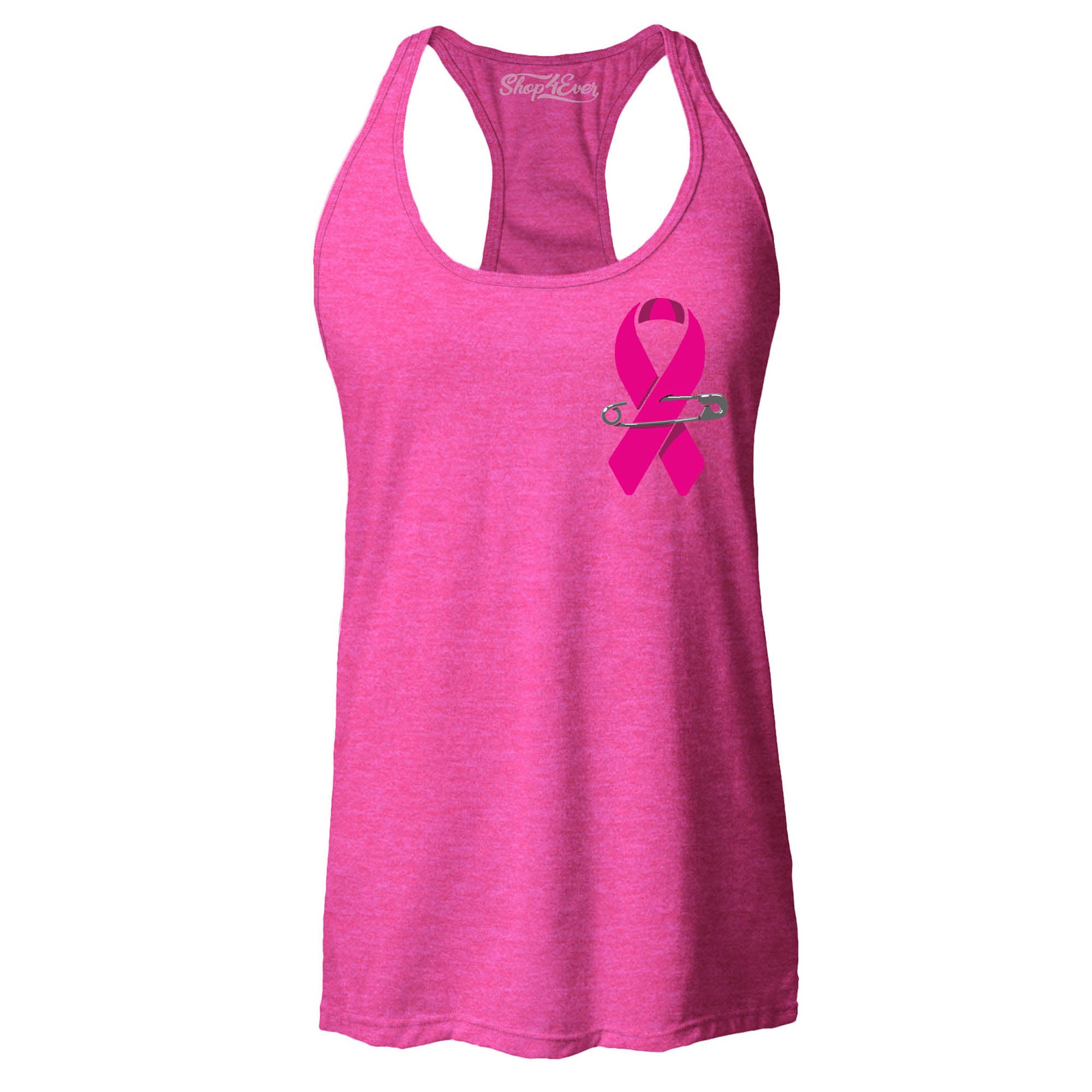 Pink Ribbon Pin Breast Cancer Awareness Women's Racerback Tank Top Slim Fit