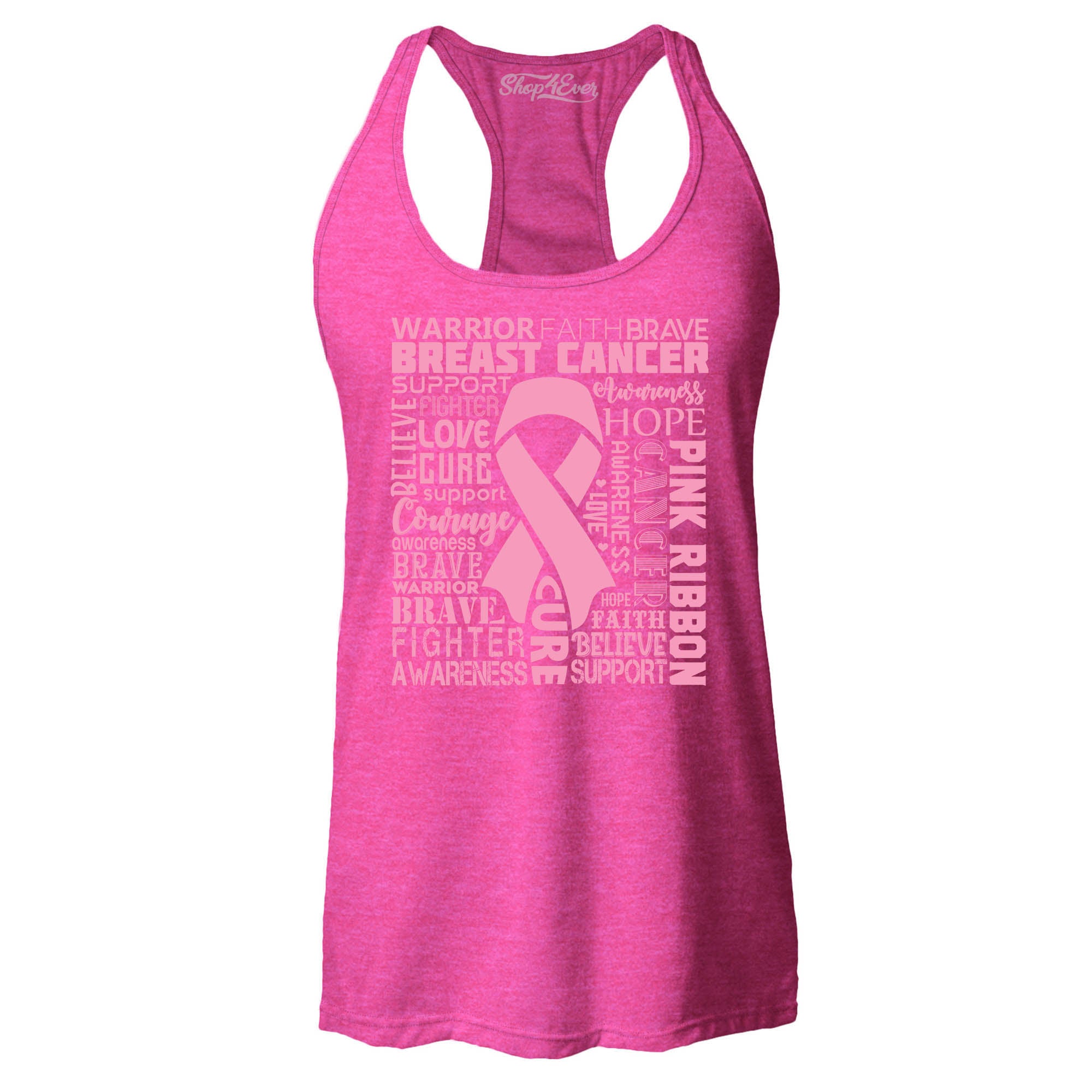 Breast Cancer Awareness Pink Ribbon Word Cloud Women's Racerback Tank Top Slim Fit