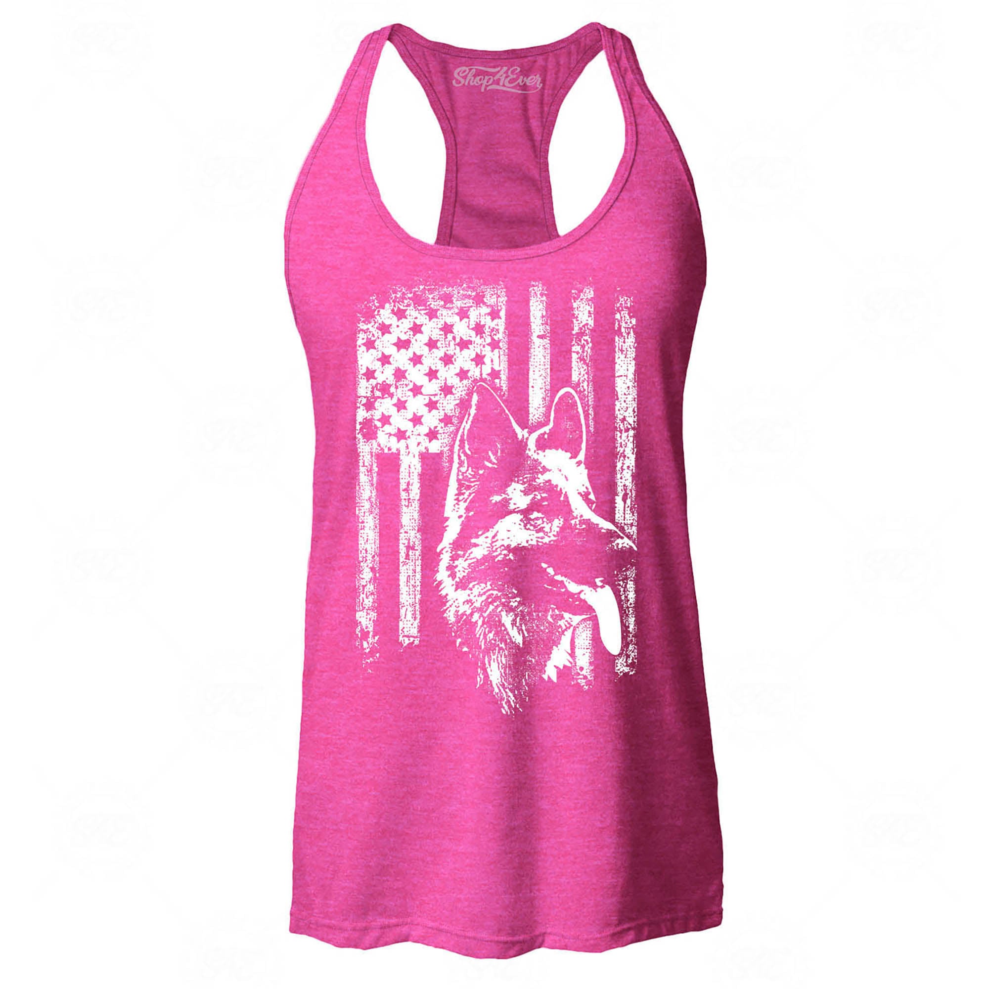 German Shepherd American Flag Women's Racerback Tank Top Slim Fit