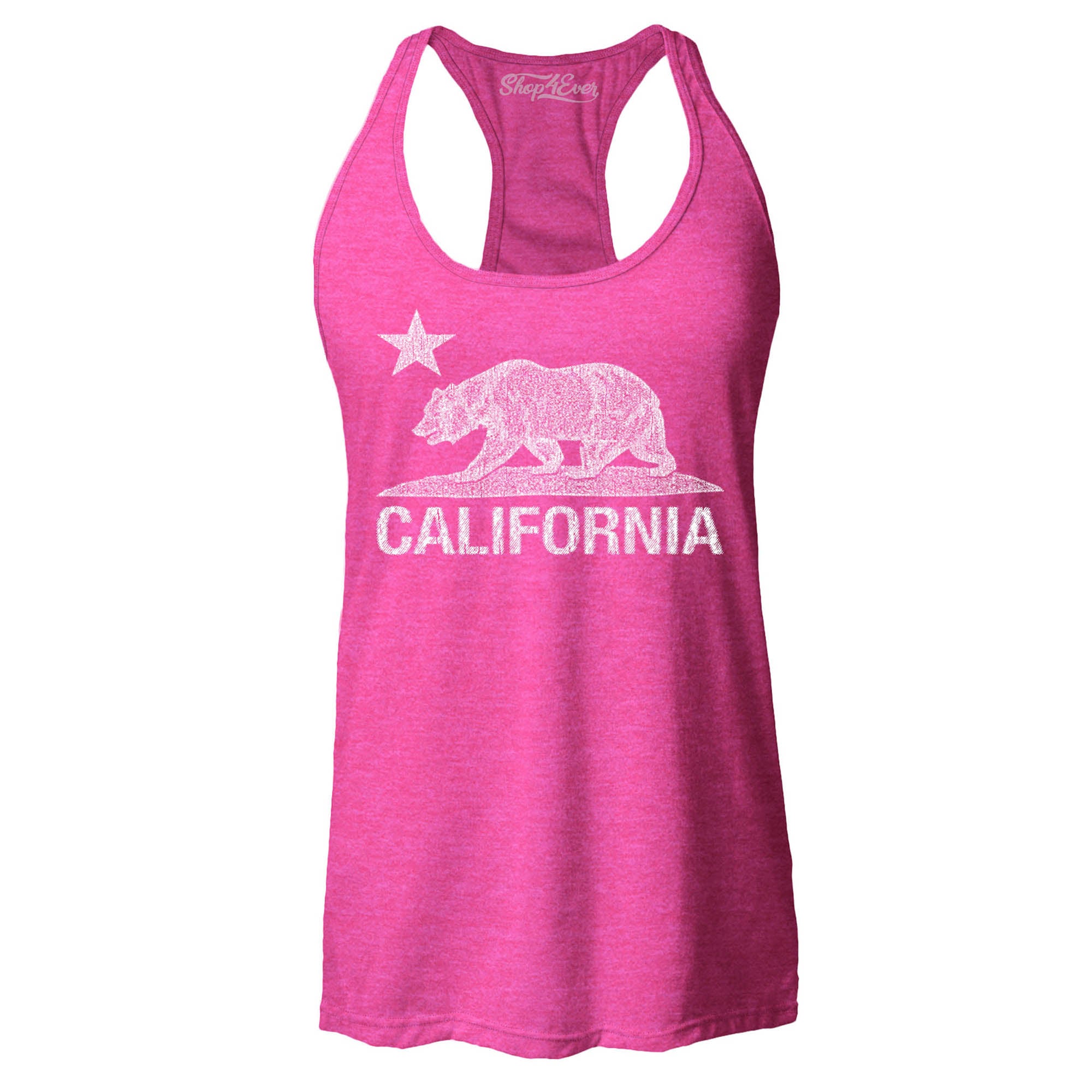 California Distressed White Bear Women's Racerback California Tank Tops Slim FIT