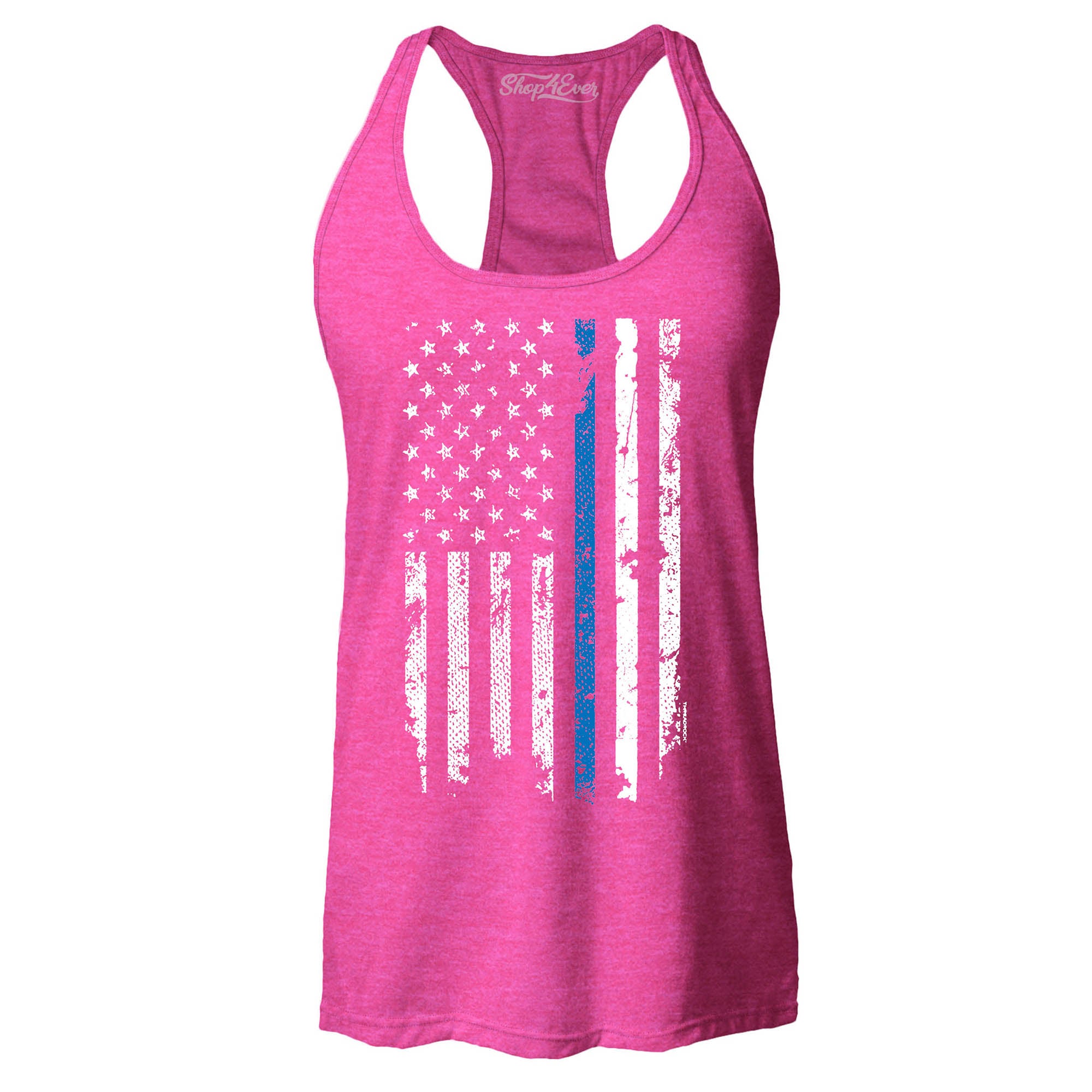 Police Officer American Flag Blue Line USA Women's Racerback Tank Top Law Enforcement Tank Tops