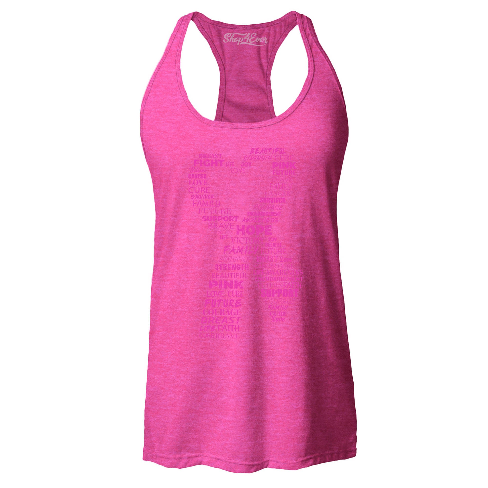 Pink Heart Ribbon Montage Breast Cancer Word Cloud Women's Racerback Tank Top Slim Fit