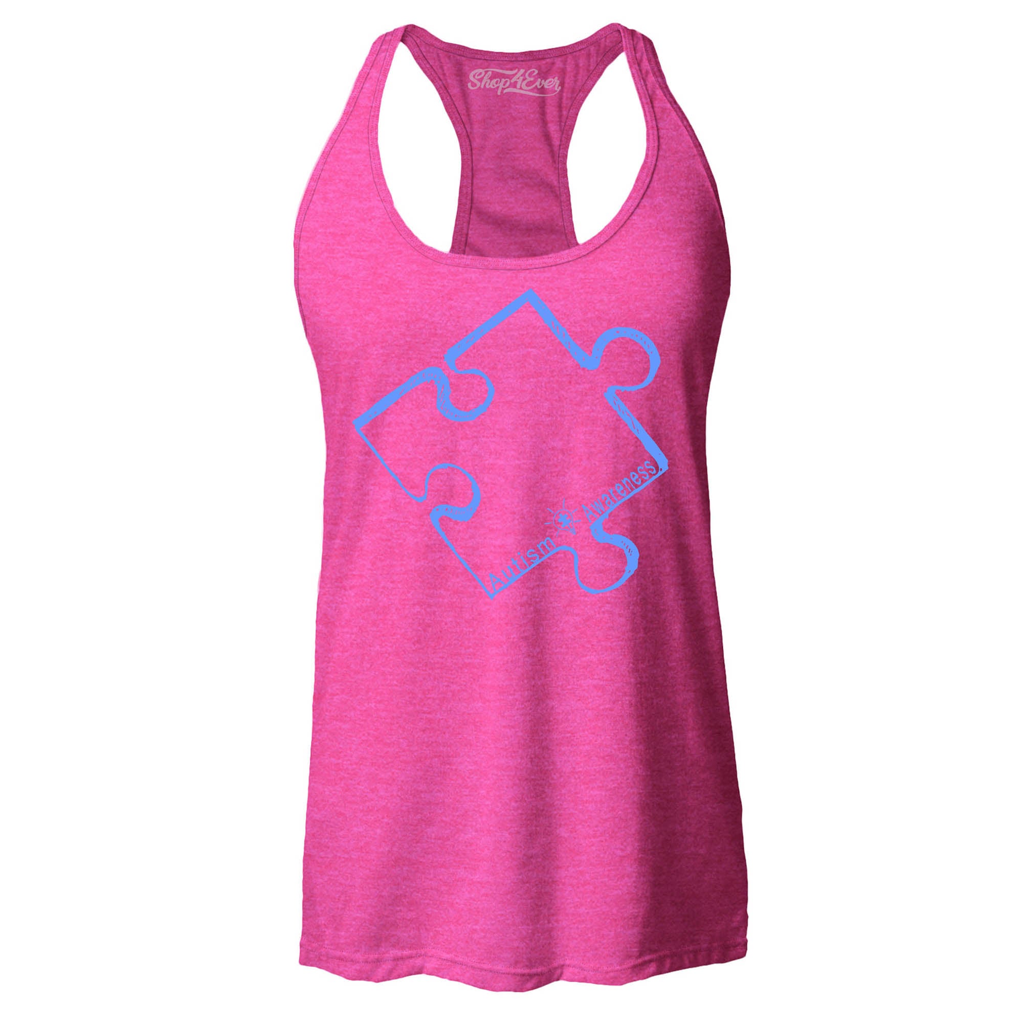 Blue Puzzle Piece Women's Racerback Tank Top Autism Awareness Tank Tops