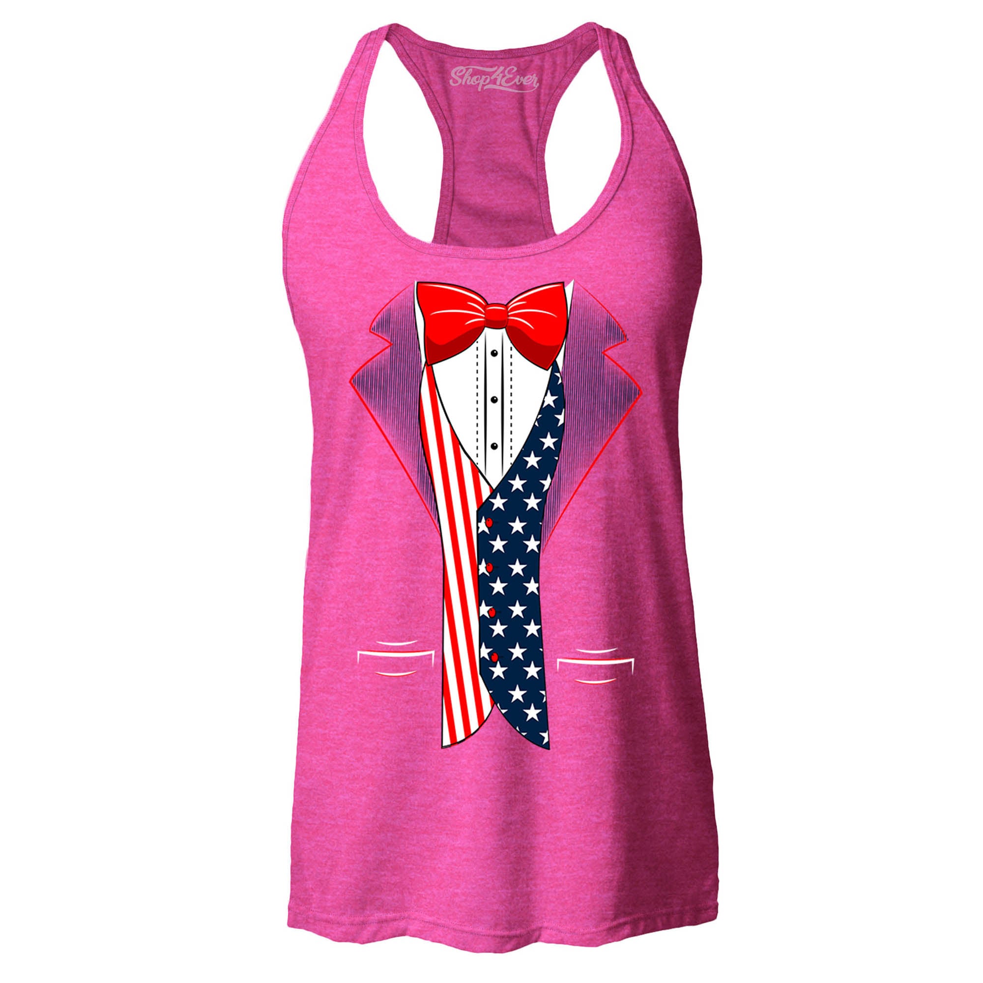 4th of July USA Tuxedo American Flag Women's Racerback Tank Top Slim Fit