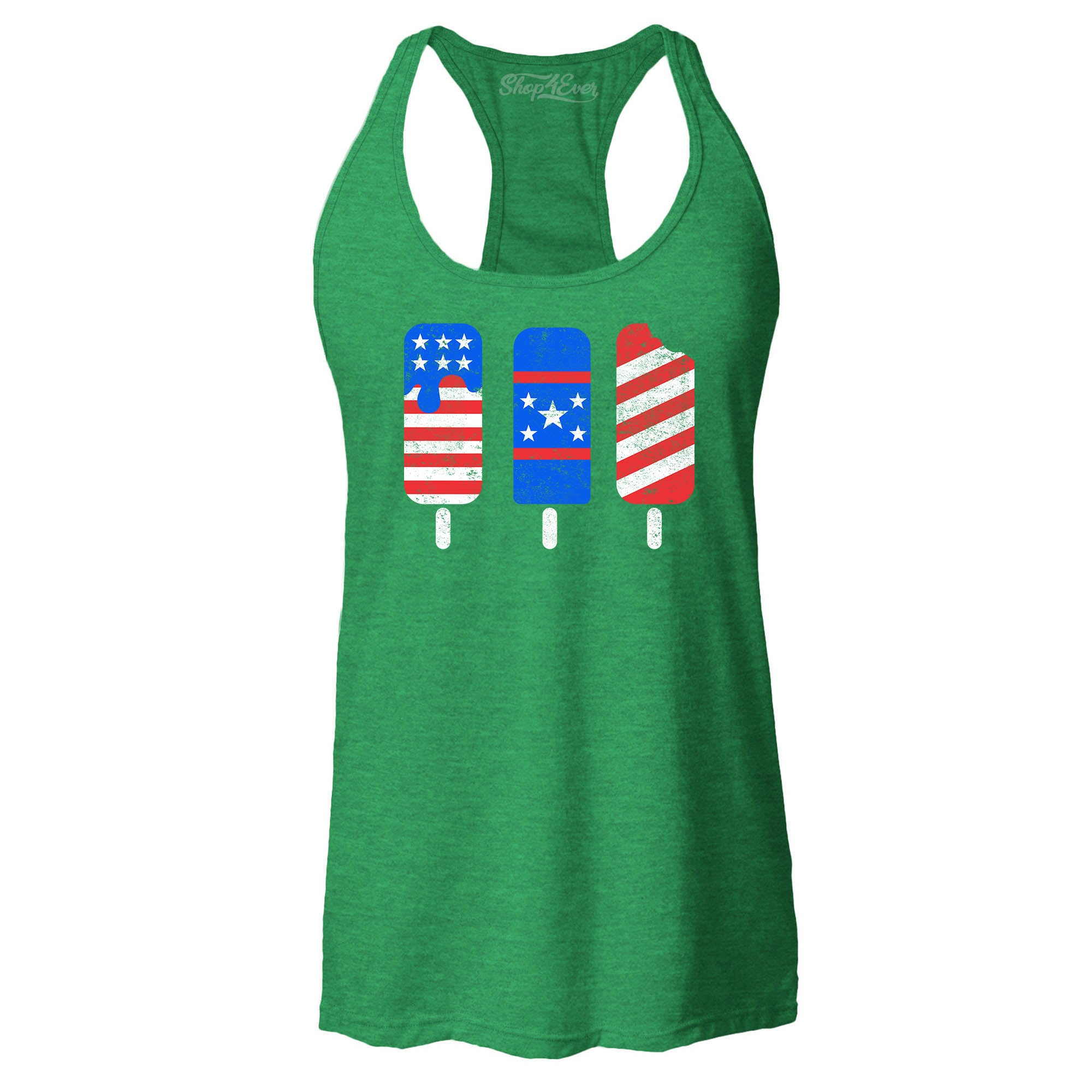 Patriotic Popsicles Ice Cream 4th of July Women's Racerback Tank Top Slim Fit