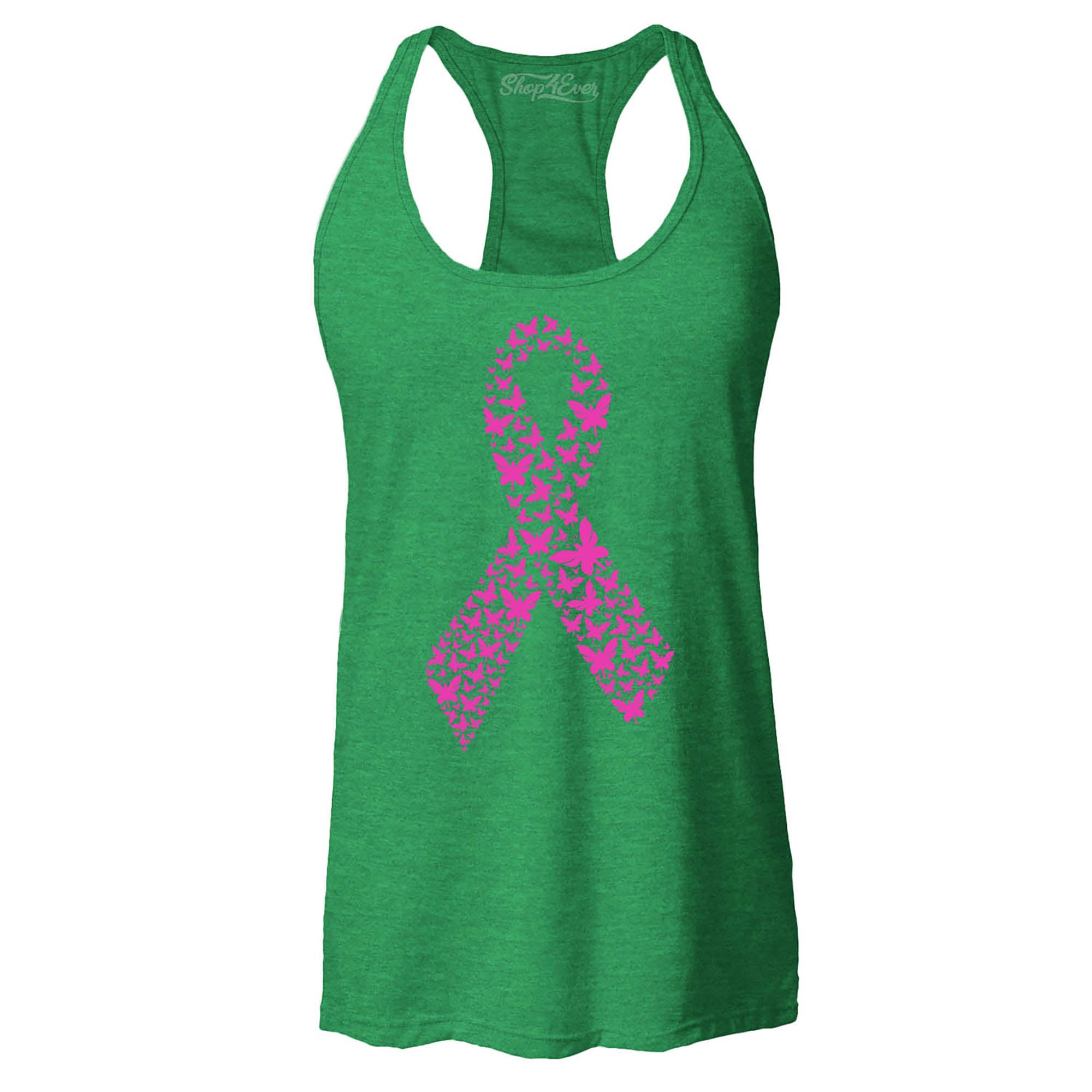 Pink Butterfly Ribbon Breast Cancer Awareness Women's Racerback Tank Top Slim Fit