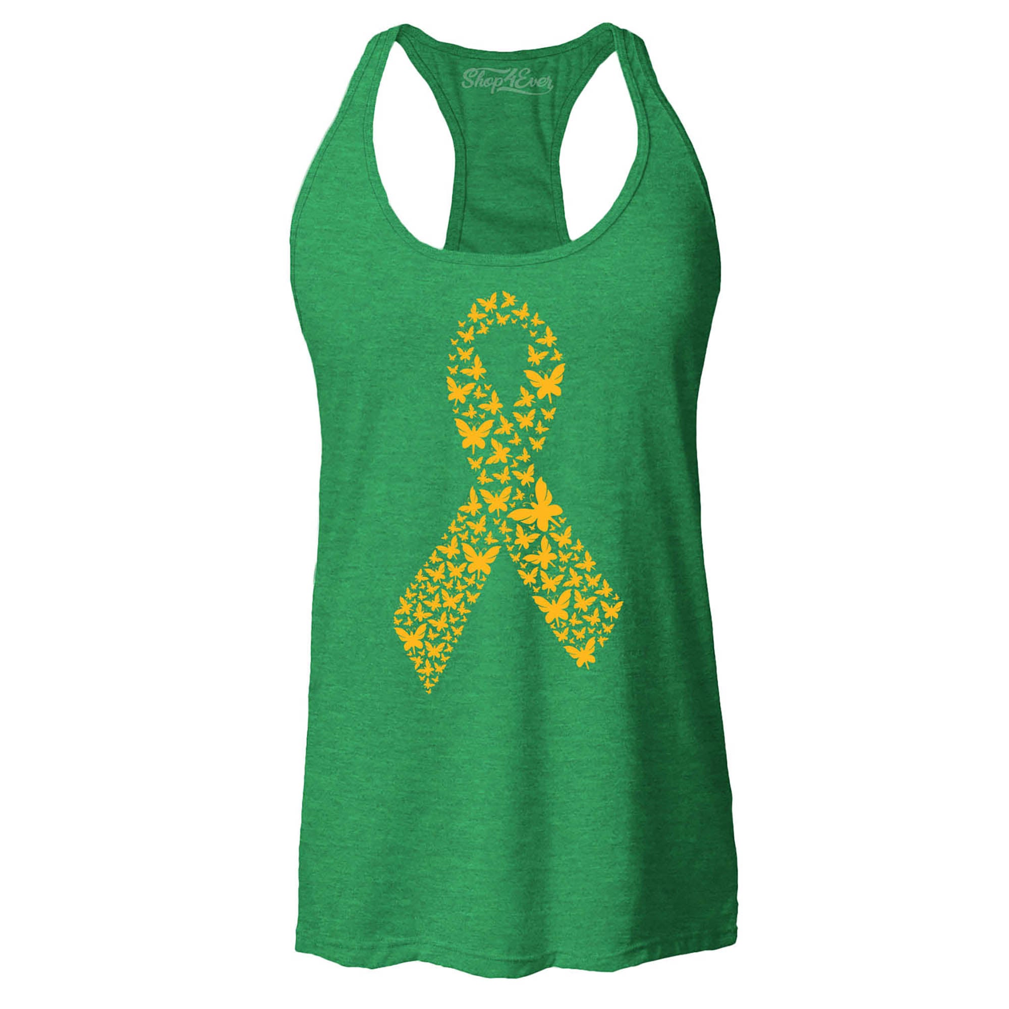 Gold Butterfly Ribbon Childhood Cancer Awareness Women's Racerback Tank Top Slim Fit