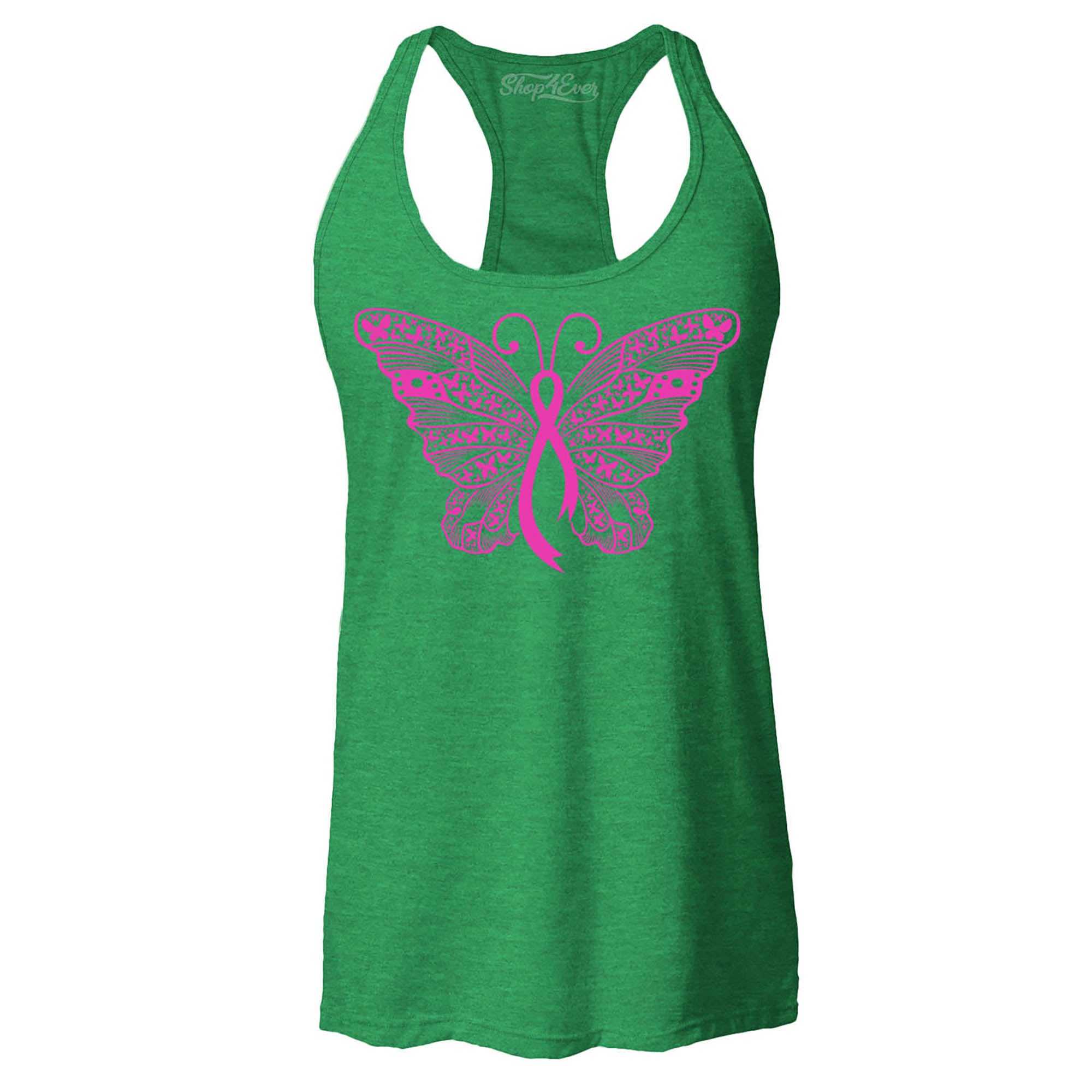 Pink Ribbon Butterfly Breast Cancer Awareness Women's Racerback Tank Top Slim Fit