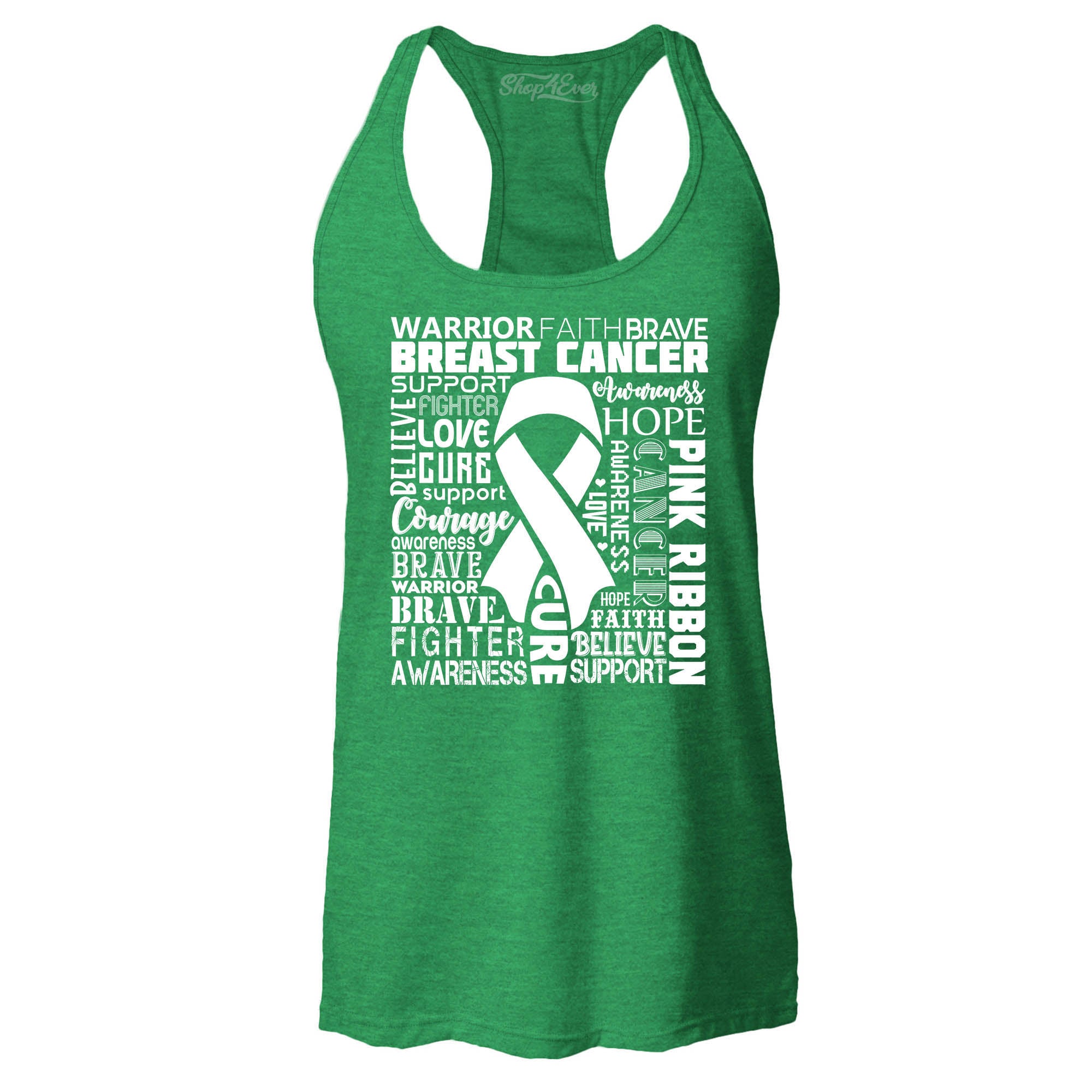 Breast Cancer Awareness White Ribbon Word Cloud Women's Racerback Tank Top Slim Fit