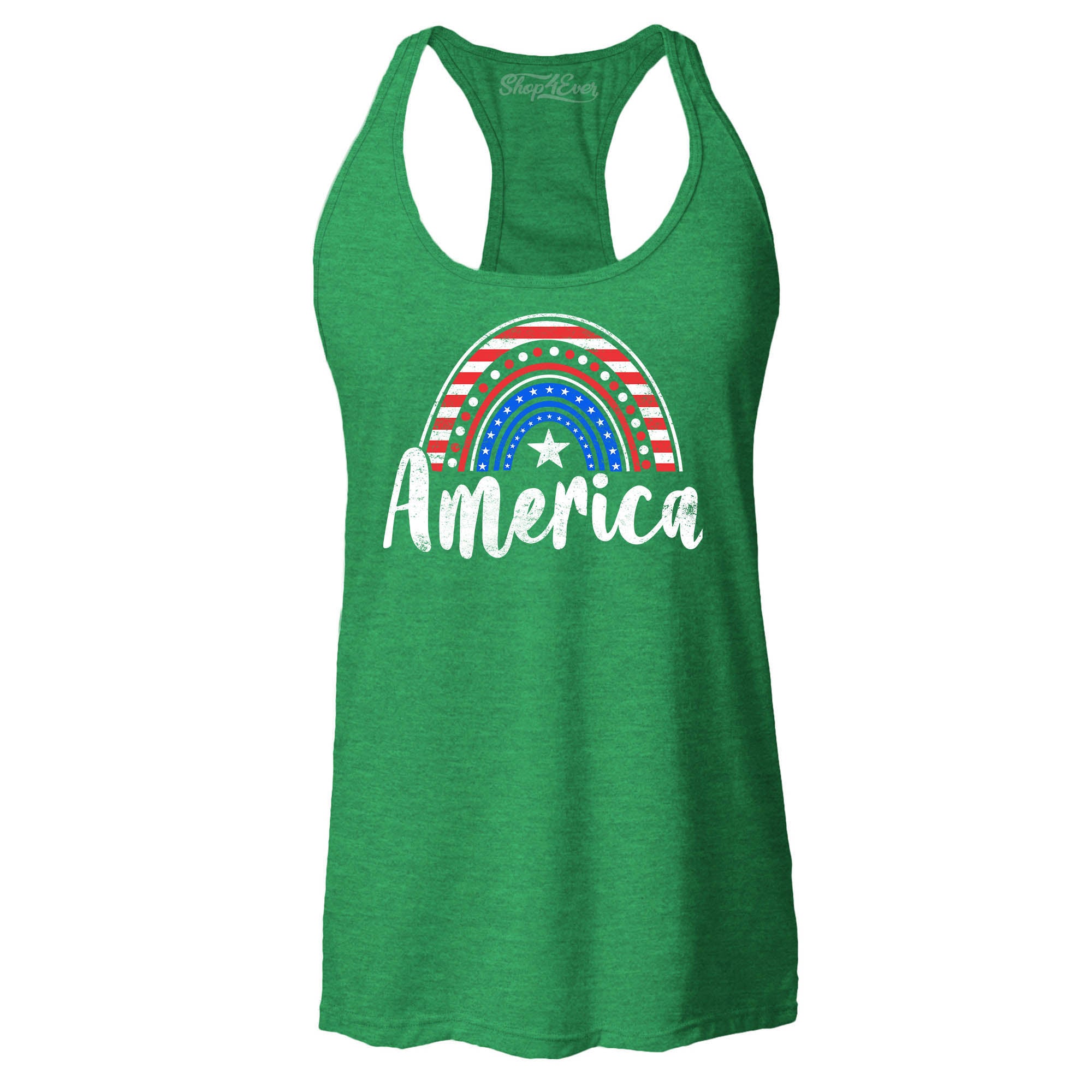 America Patriotic Rainbow 4th of July Women's Racerback Tank Top Slim Fit