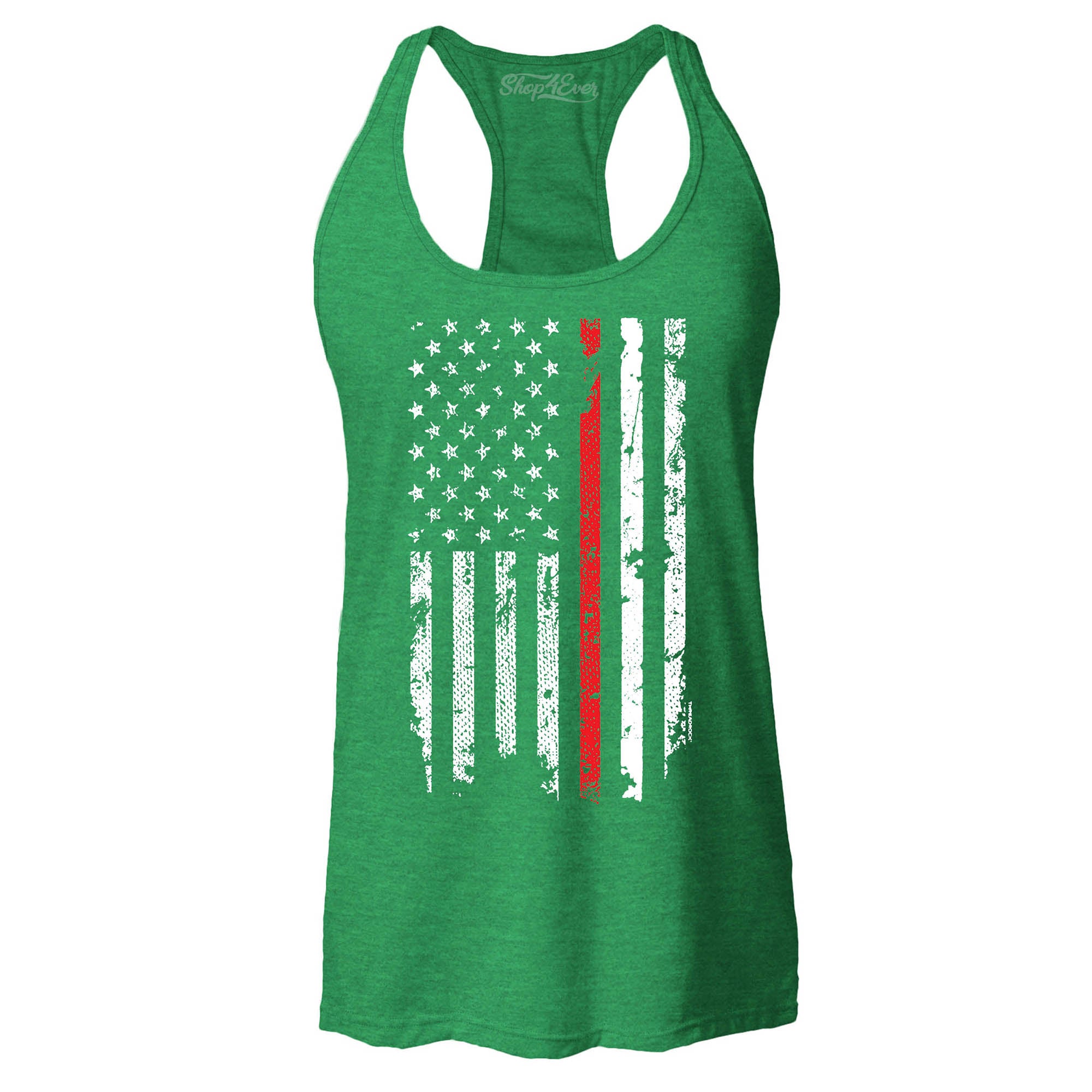 Firefighter American Flag Red Line Stripe USA Women's Racerback Tank Top 4th of July Tank Tops