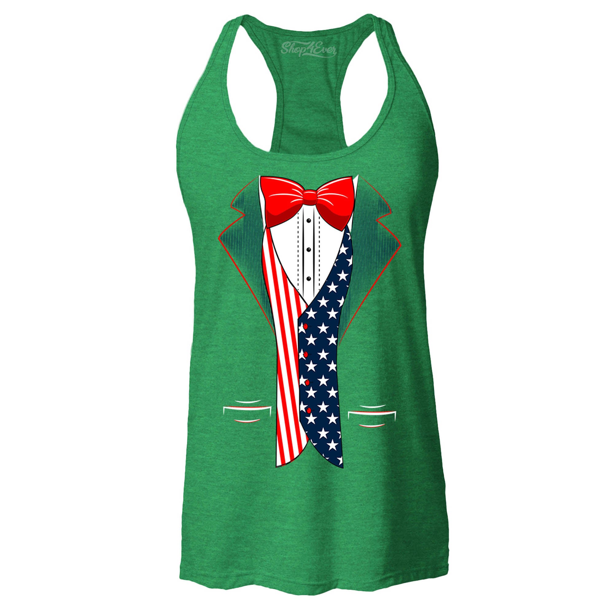 4th of July USA Tuxedo American Flag Women's Racerback Tank Top Slim Fit