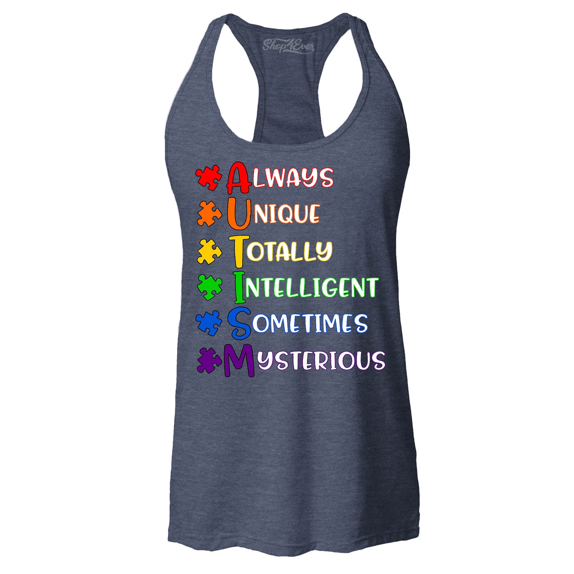 Always Unique Women's Racerback Tank Top Autism Awareness Tank Tops