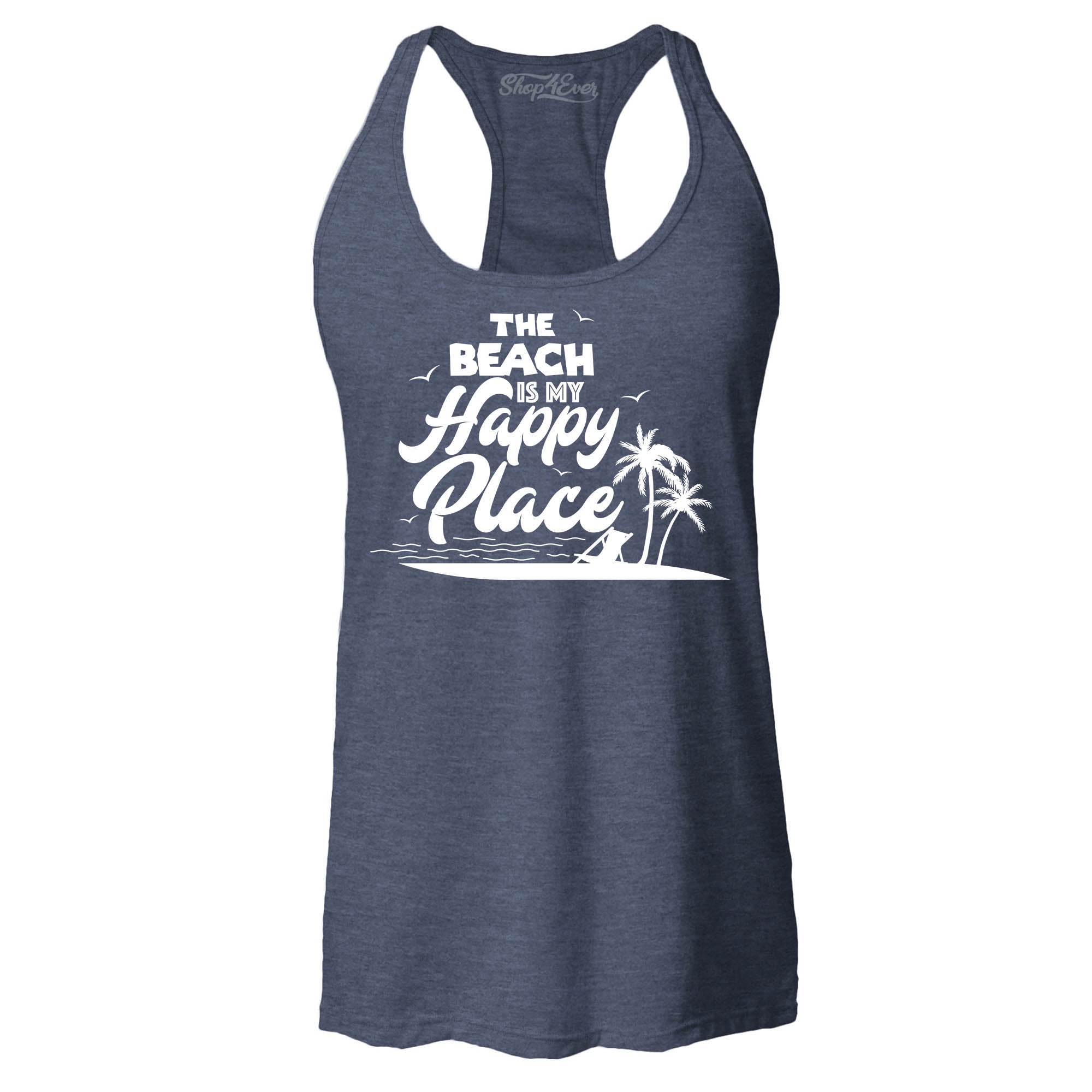 The Beach is My Happy Place Women's Racerback Tank Top Slim Fit