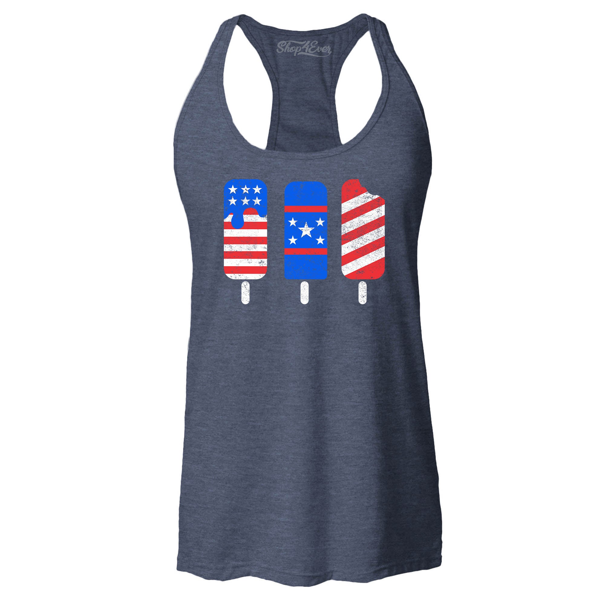 Patriotic Popsicles Ice Cream 4th of July Women's Racerback Tank Top Slim Fit