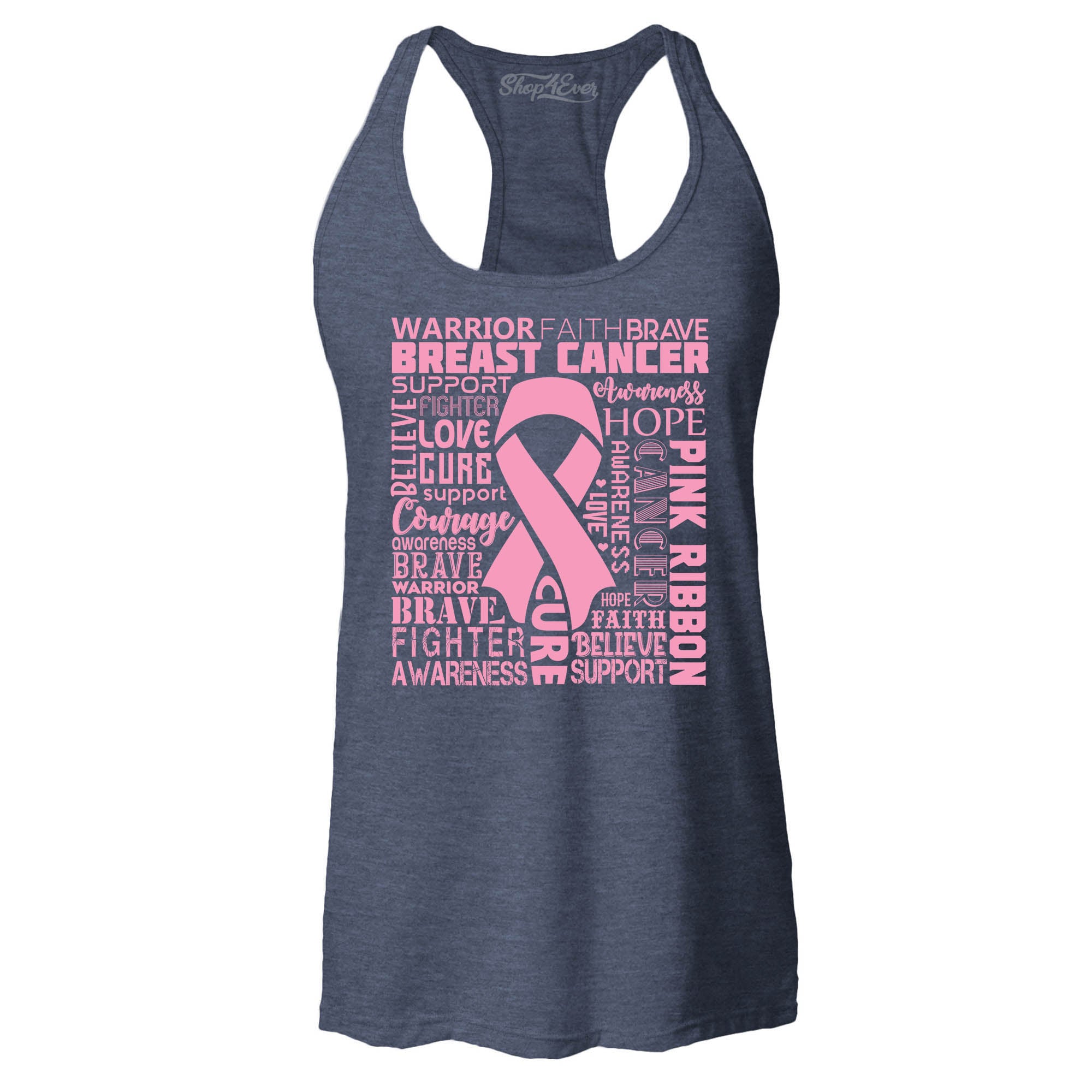 Breast Cancer Awareness Pink Ribbon Word Cloud Women's Racerback Tank Top Slim Fit