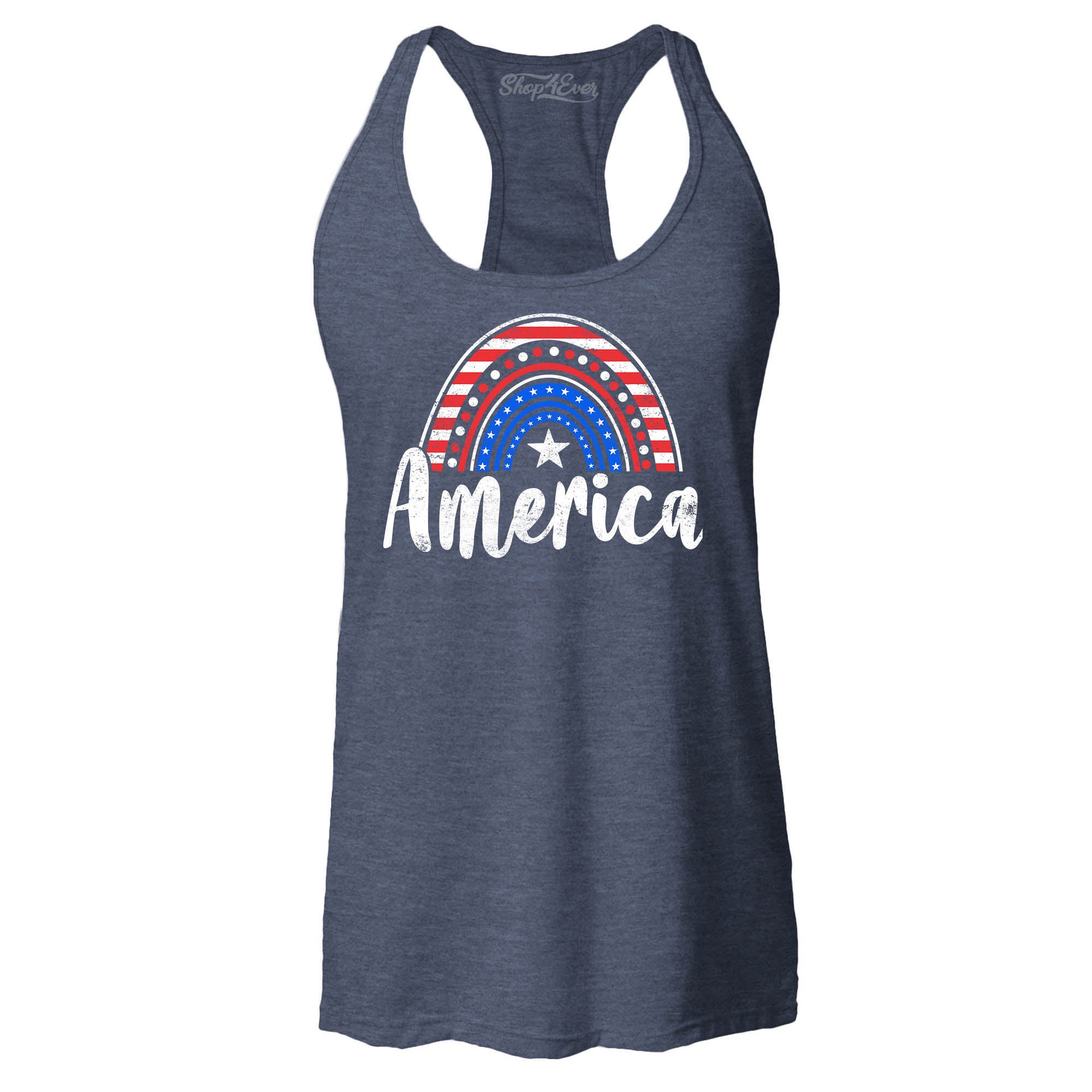 America Patriotic Rainbow 4th of July Women's Racerback Tank Top Slim Fit