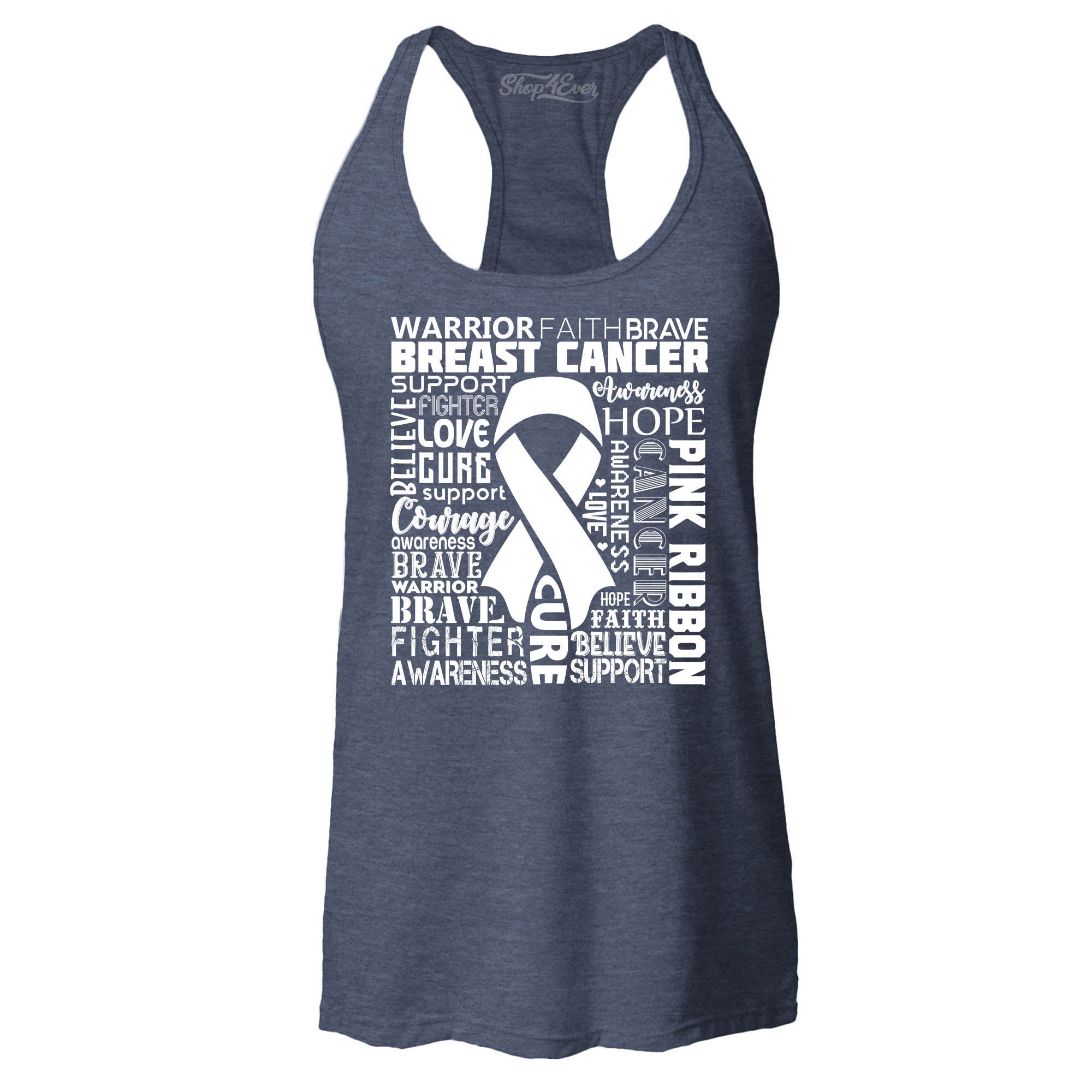 Breast Cancer Awareness White Ribbon Word Cloud Women's Racerback Tank Top Slim Fit