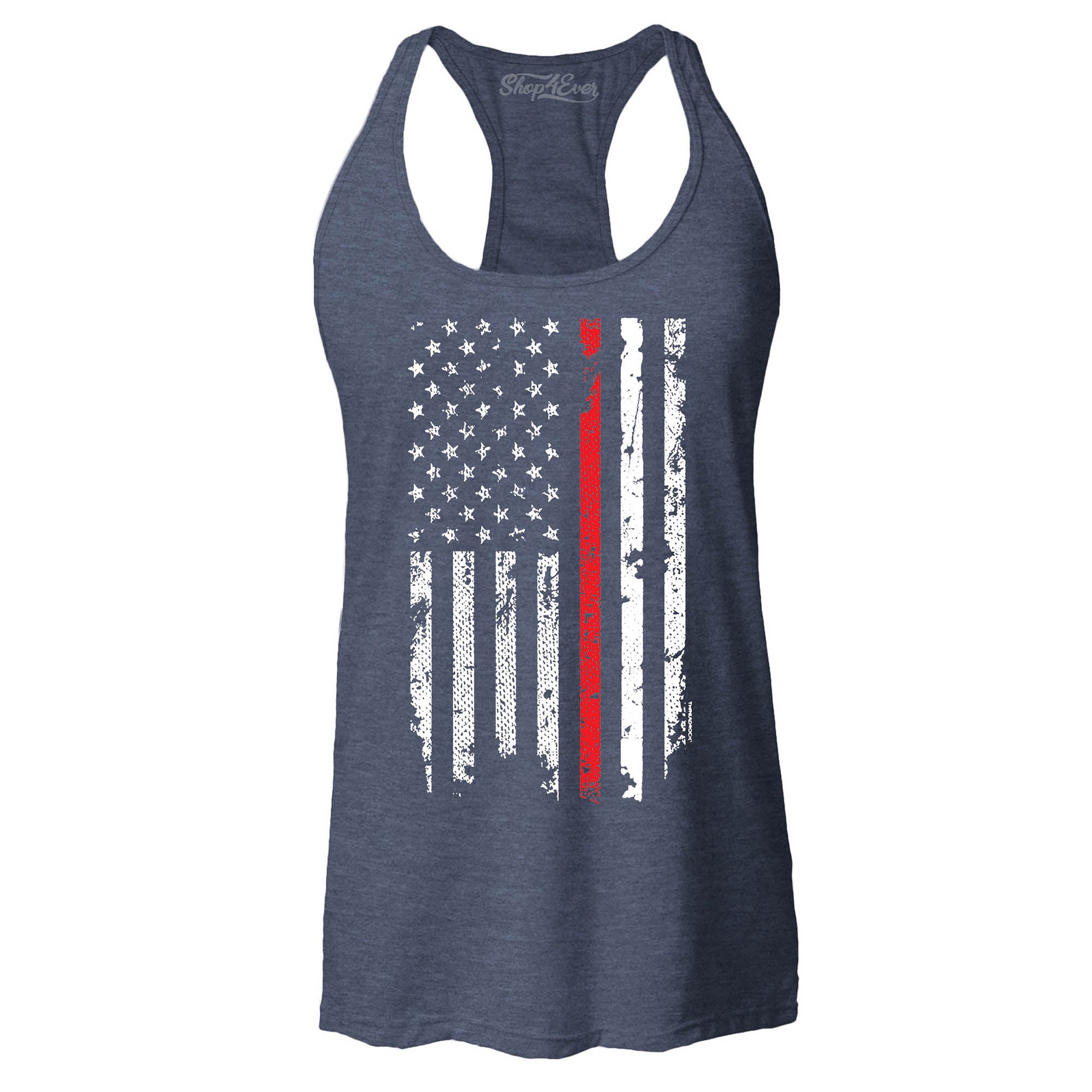 Firefighter American Flag Red Line Stripe USA Women's Racerback Tank Top 4th of July Tank Tops