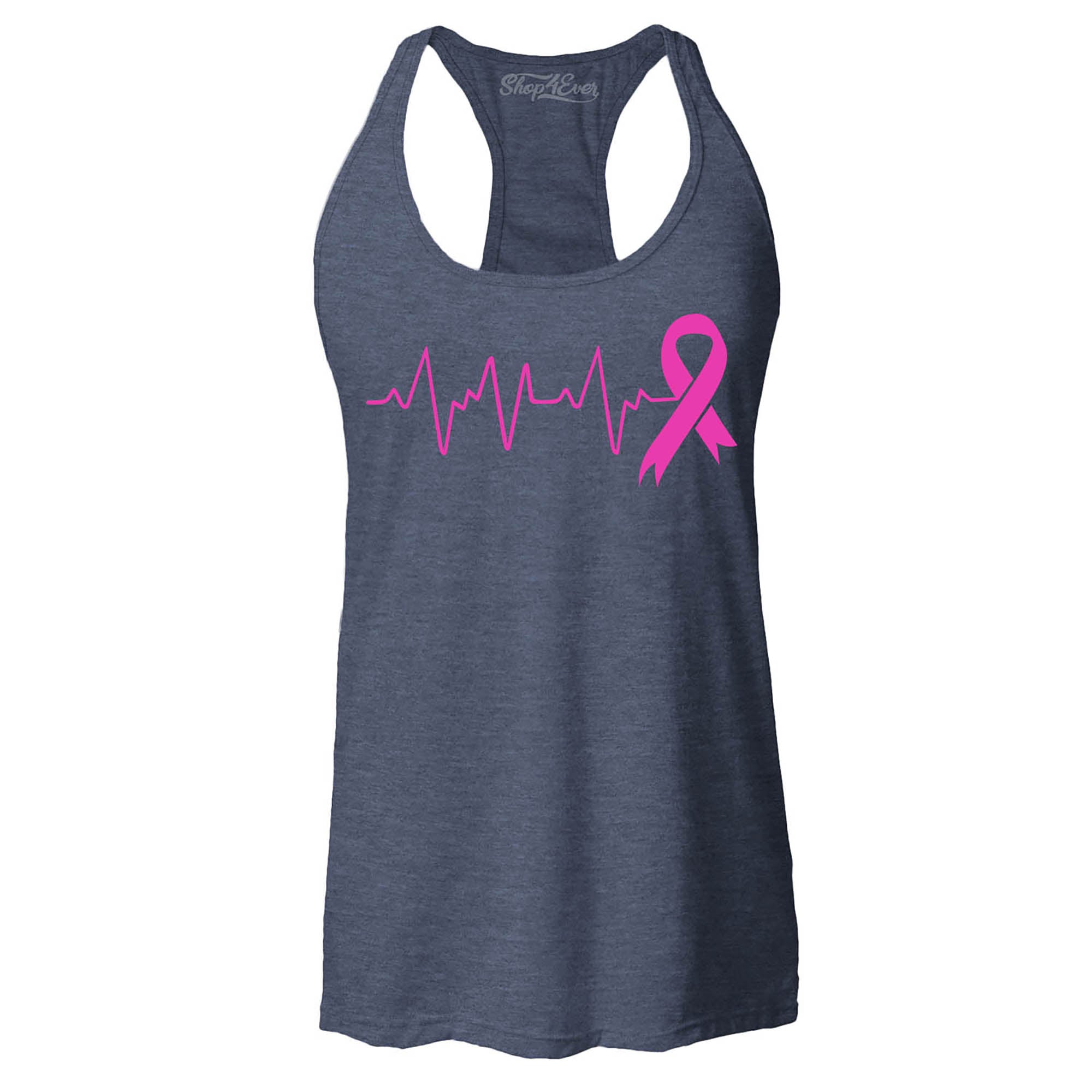 Heartbeat Pink Ribbon Breast Cancer Awareness Women's Racerback Tank Top Slim Fit