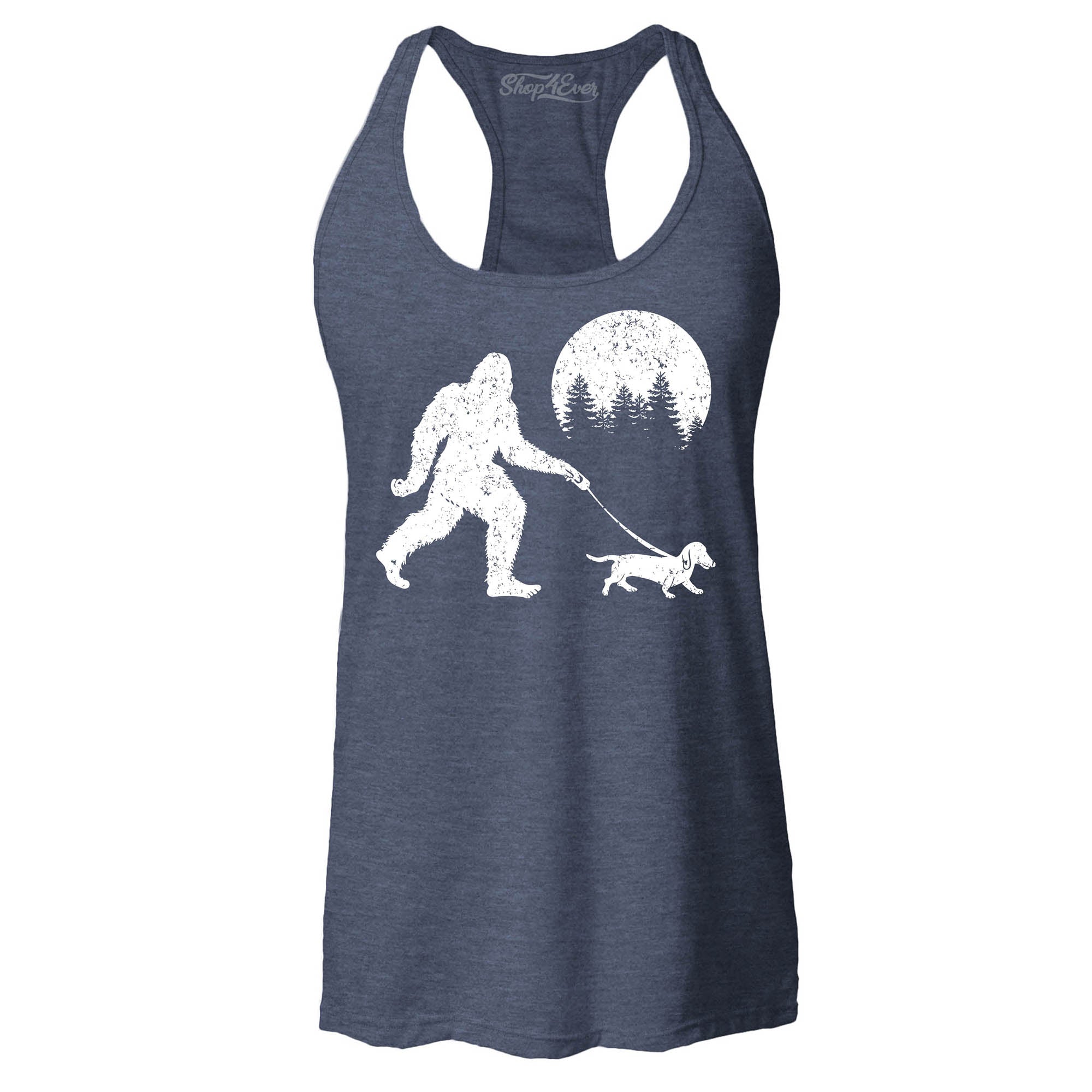 Bigfoot Walking Wiener Dog Funny Sasquatch Dachshund Women's Racerback Tank Top Slim Fit