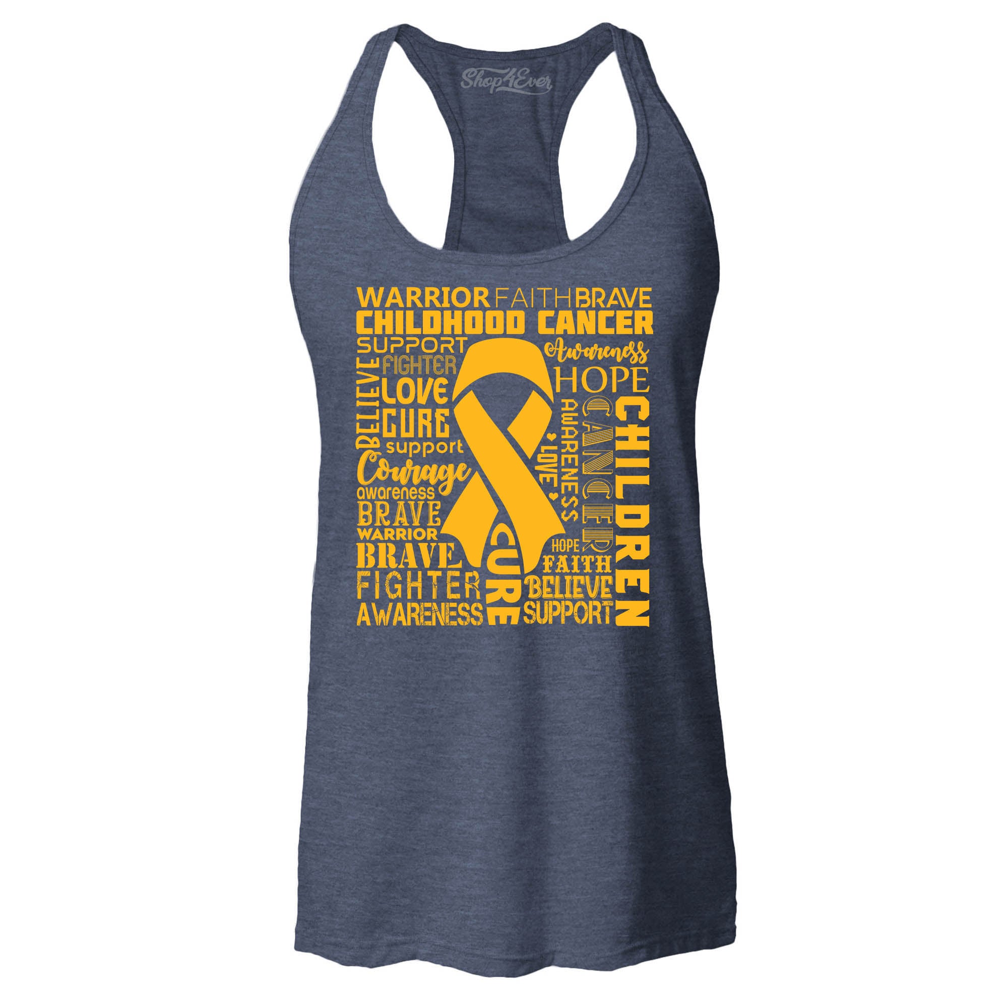 Childhood Cancer Awareness Gold Ribbon Word Cloud Women's Racerback Tank Top Slim Fit