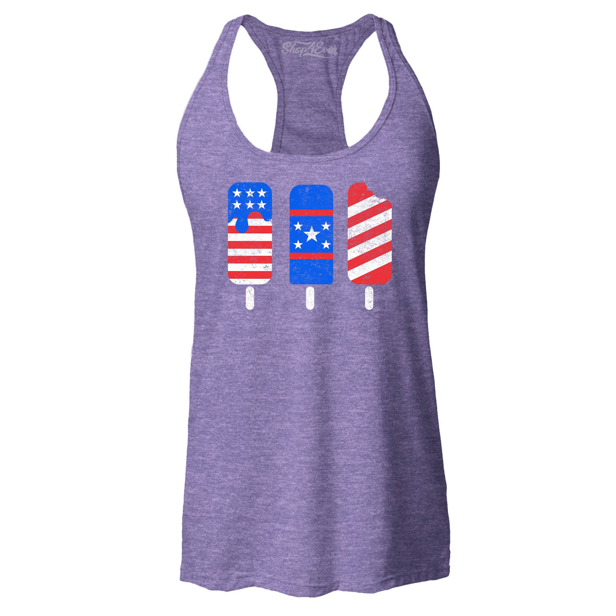 Patriotic Popsicles Ice Cream 4th of July Women's Racerback Tank Top Slim Fit