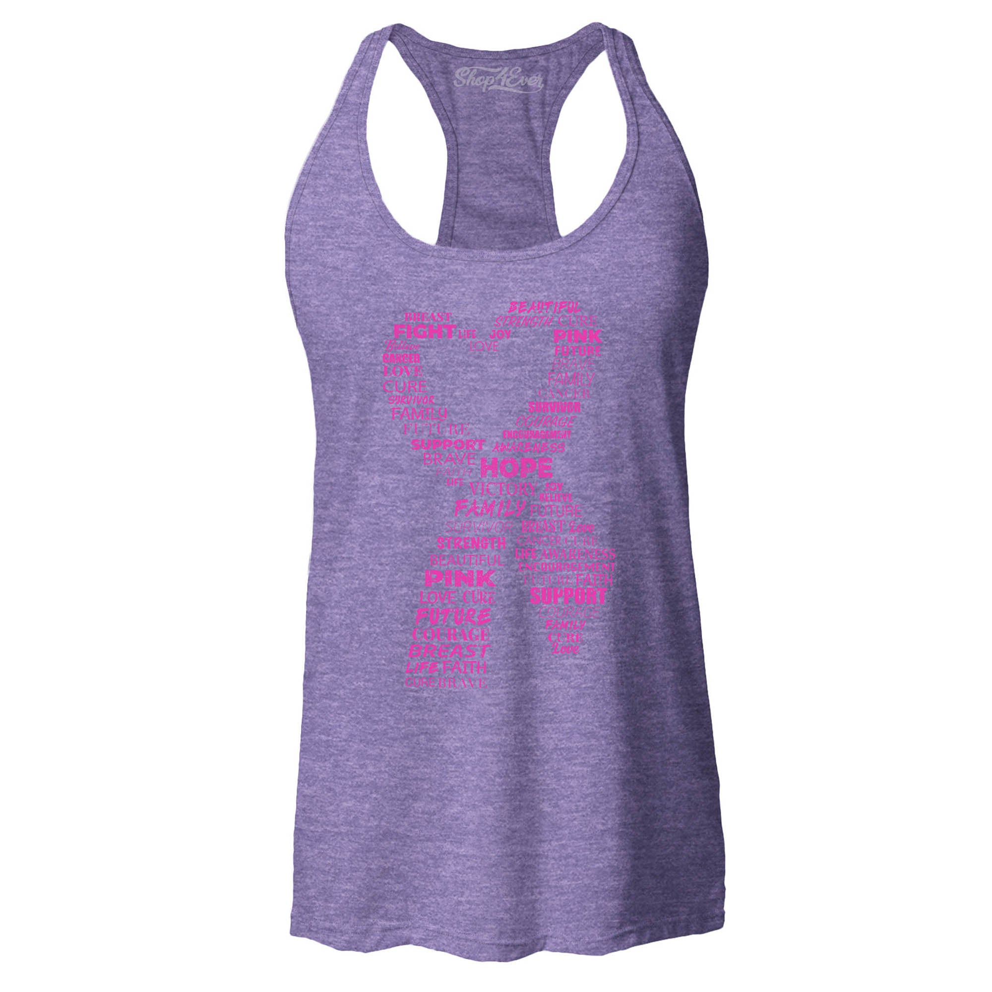 Pink Heart Ribbon Montage Breast Cancer Word Cloud Women's Racerback Tank Top Slim Fit