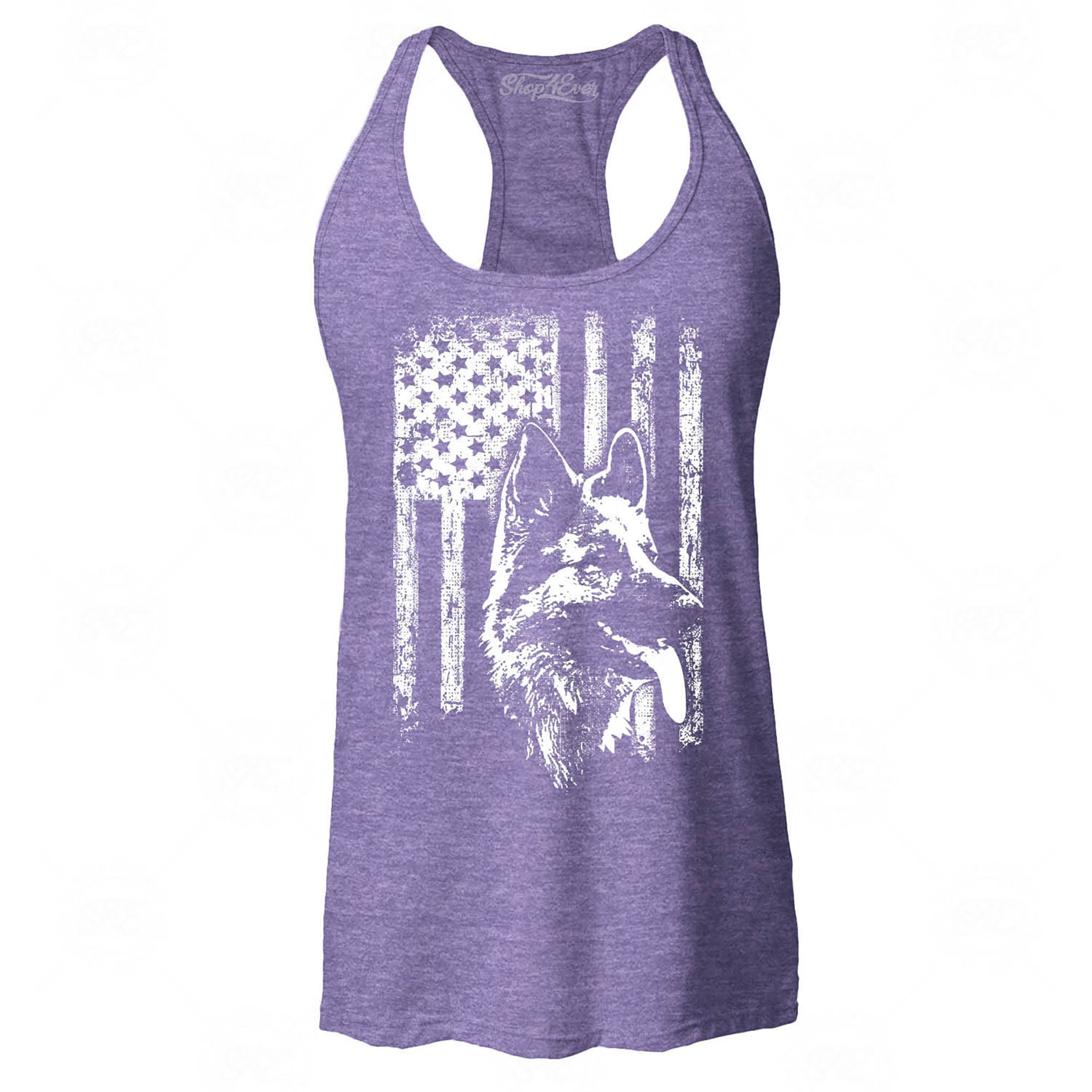 German Shepherd American Flag Women's Racerback Tank Top Slim Fit